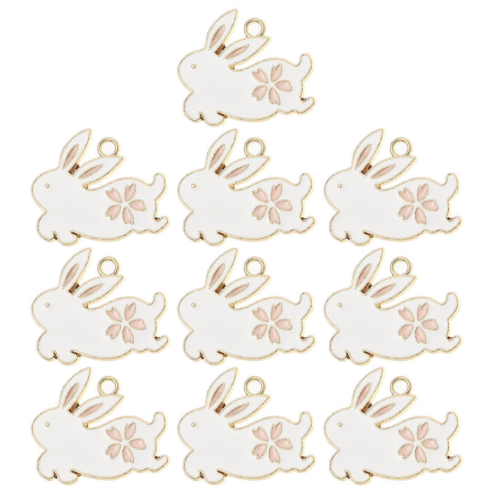Rabbit Diy Accessories Craft Enthusiasts Alloy White Hanging Decor for 10Pcs