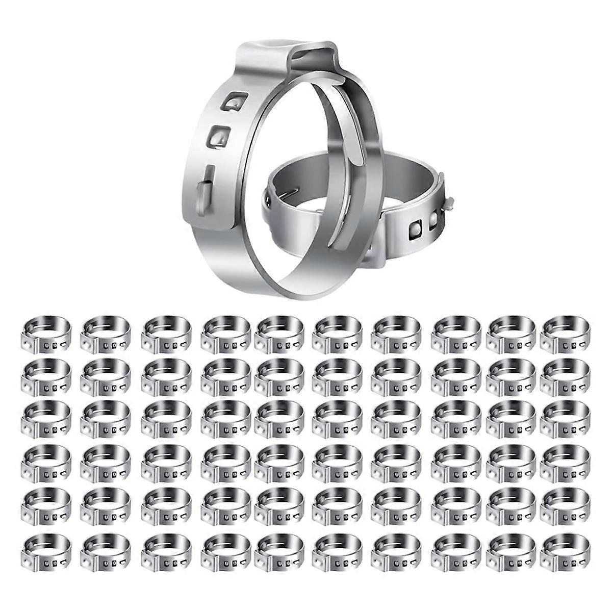 100PCS 1/2 Inch PEX Clamps, Stainless Steel Single Ear Hose Clamps