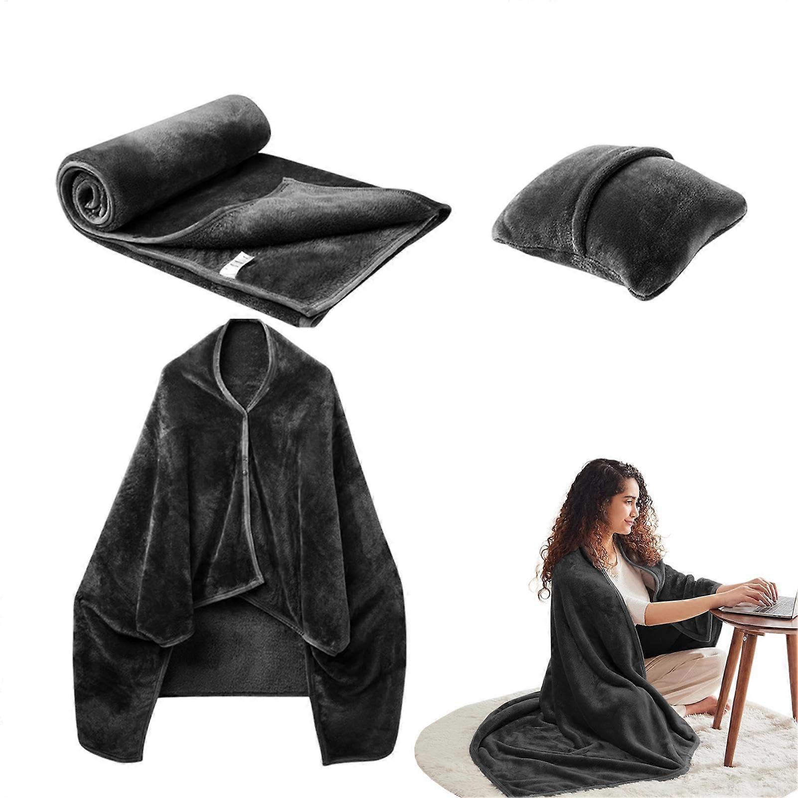 Airplane Throw Blankets Compact Travel Blanket Pillow Combo Flannel Warm Black Plane Blanket Soft Shawl For Women Men