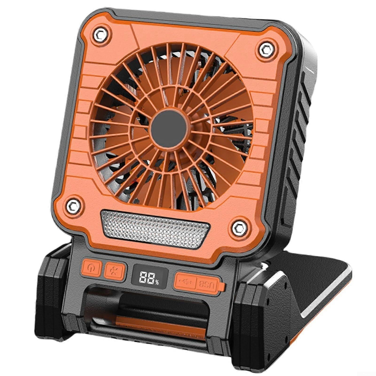 Solar Camping Fan, 3-Speed, COB LED, LCD Battery Display, Type-C/USB Dual Charging, Orange, Hurricane Prep/Outdoor Work