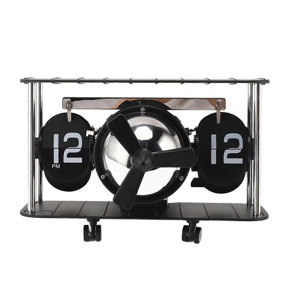 Airplane Flip Clock Airplane Head Desk Filp Clock Vintage 304 Stainless Steel Practical Reminder Function for Office,B