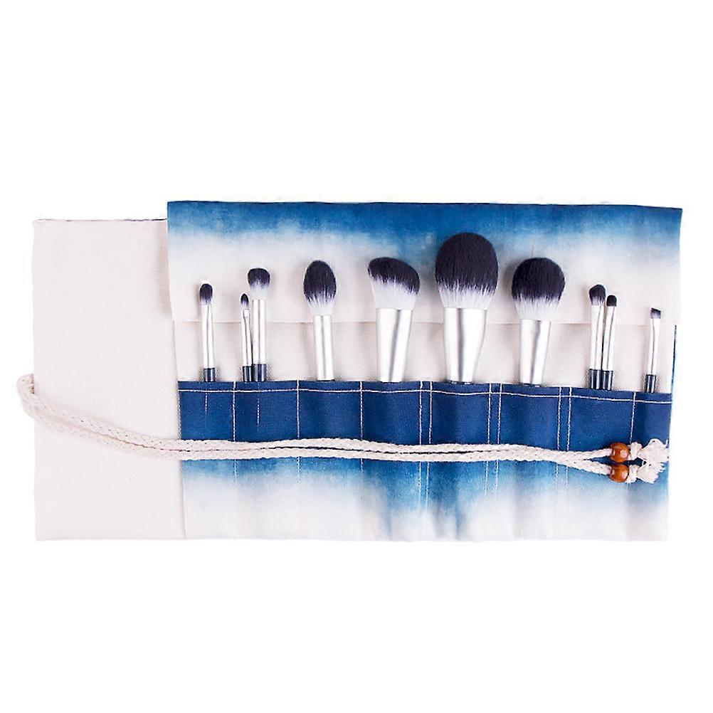 Cosmetic Set Blue Portable Wooden Handle Makeup Brushes for Beginners 20Pcs