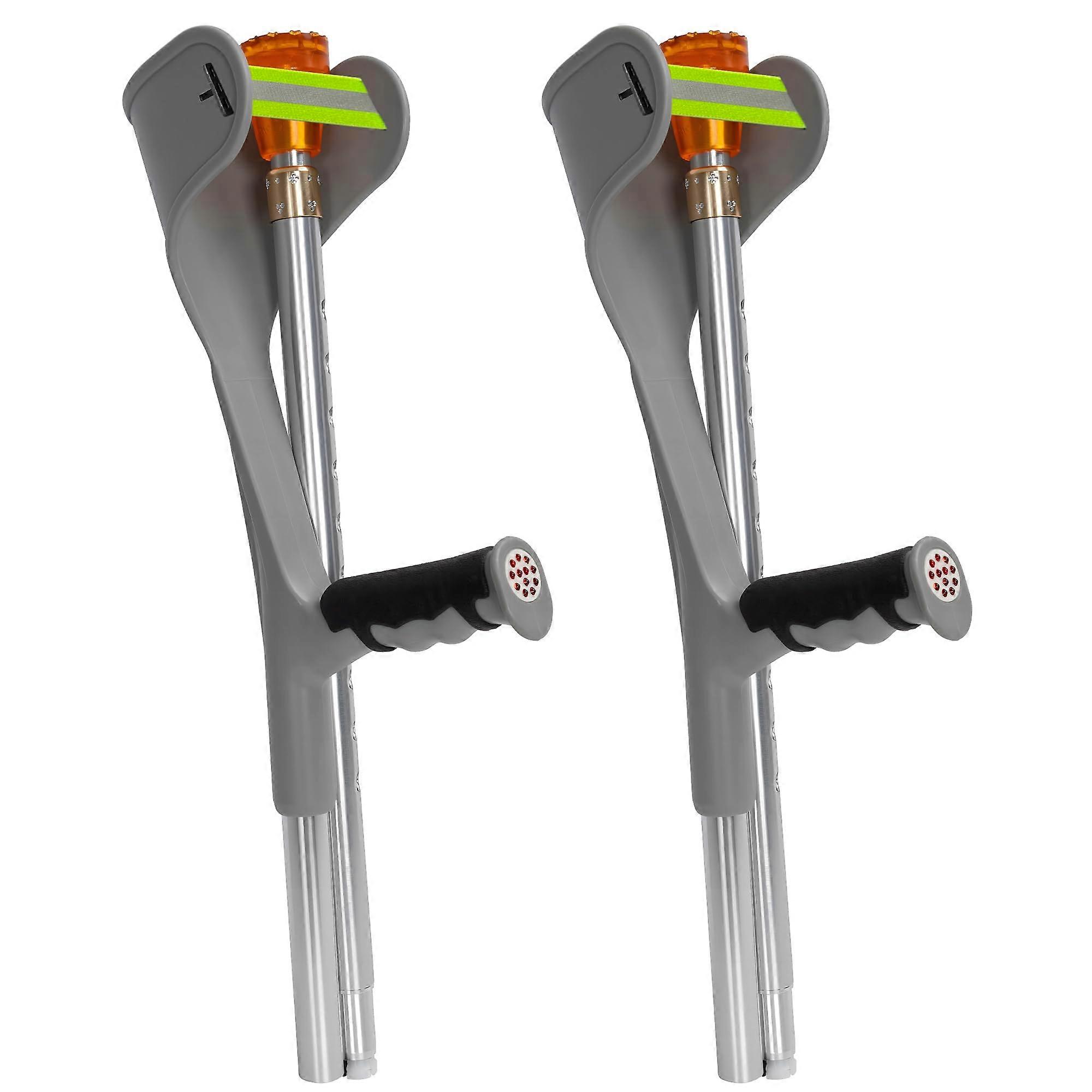 Folding Forearm Crutches For Adults HeightAdjustable Lightweight With Ergonomic Handle NonSlip Base Grey 2 Units