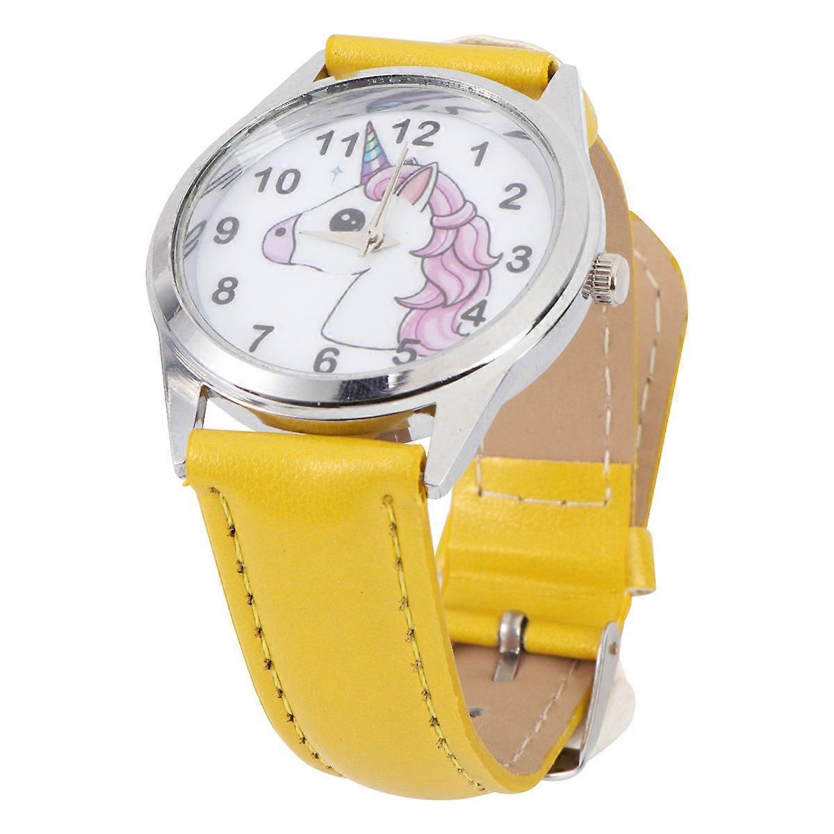 Yellow Unicorn Pattern Watch Quartz Watch for Kids Use 3Pcs Band