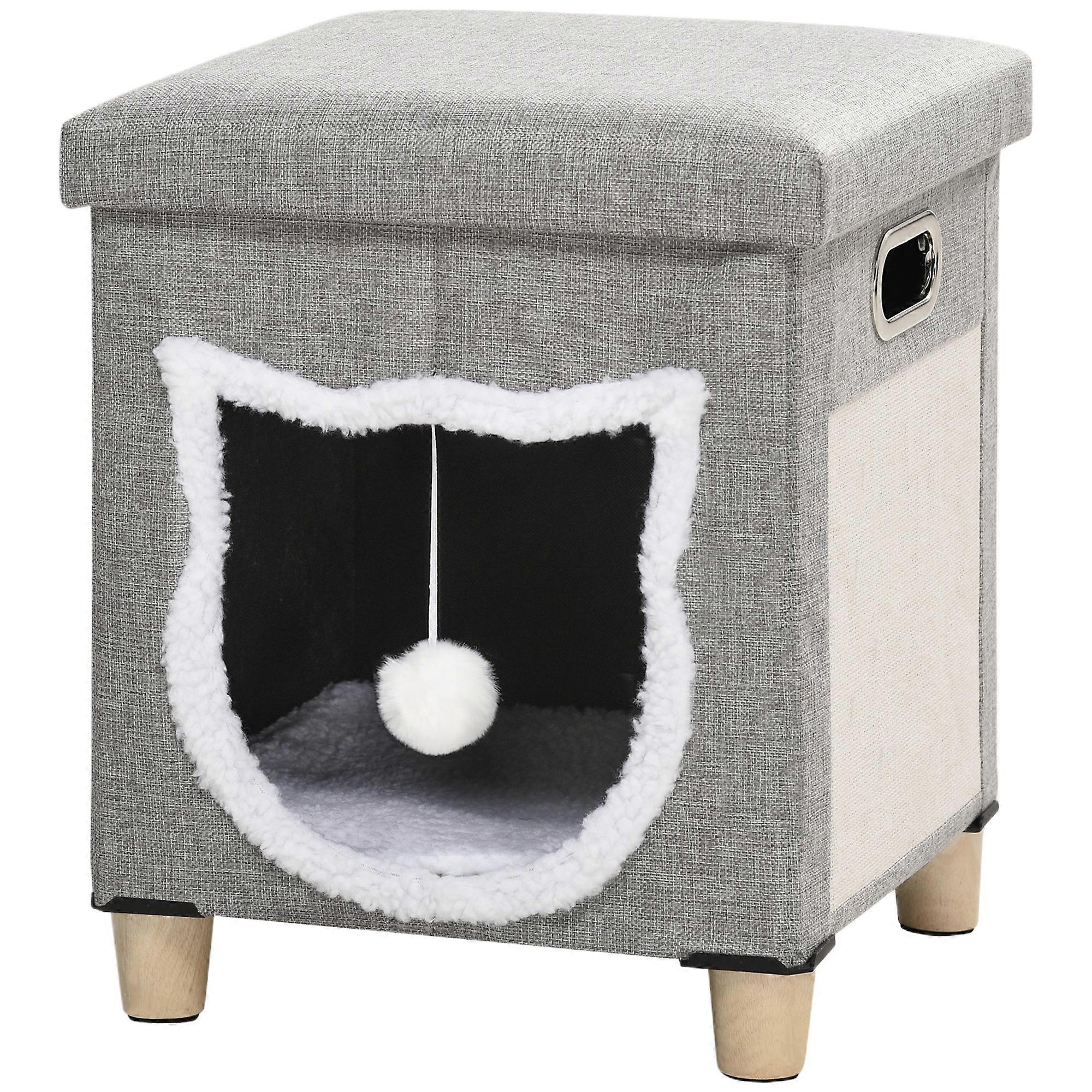 Cat Lounge Ottoman Cushion Scratching Pad Non-Slip Grey Cat Cave
