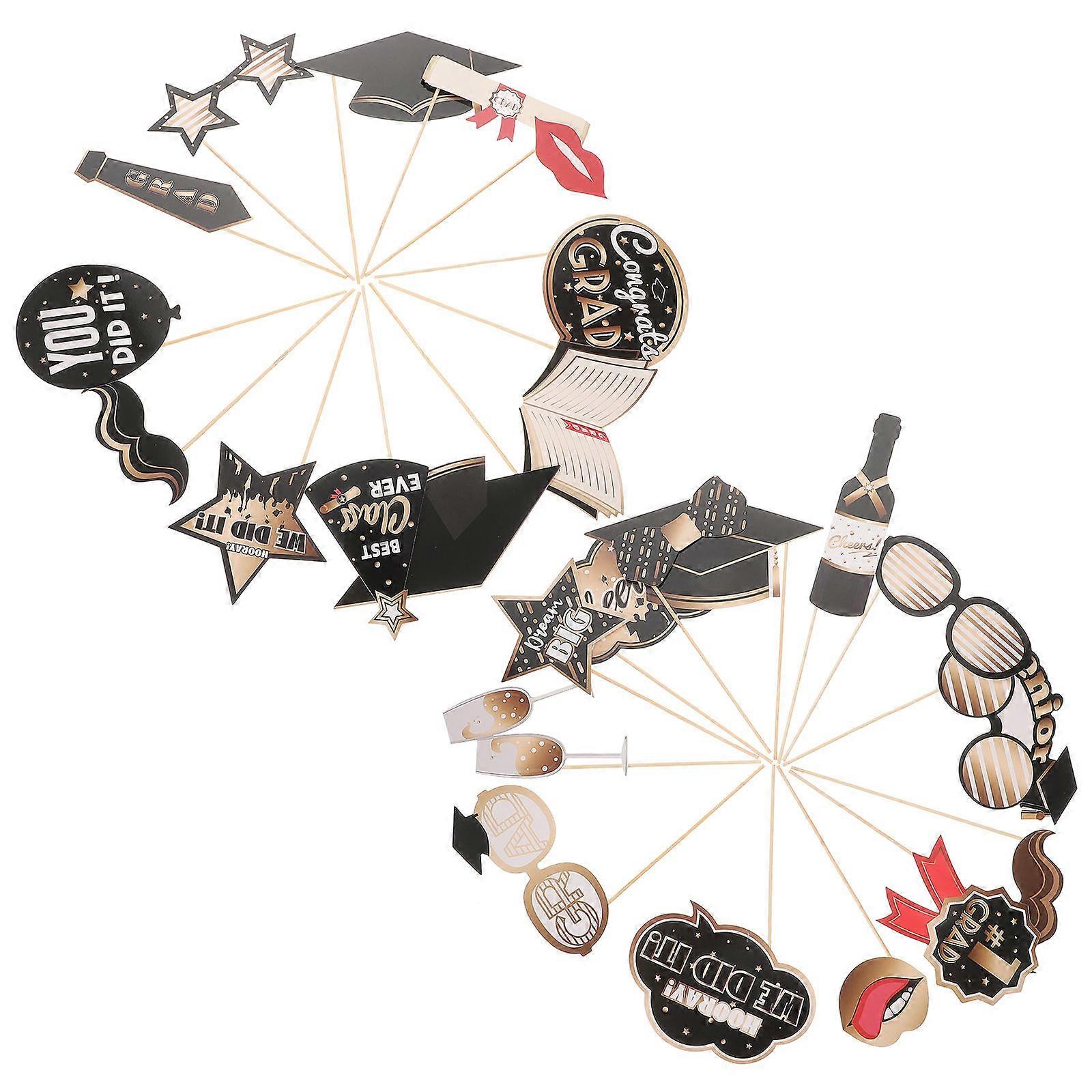 Graduation Themed Photo Props Set for Party Fun 100Pcs Paper and Wood
