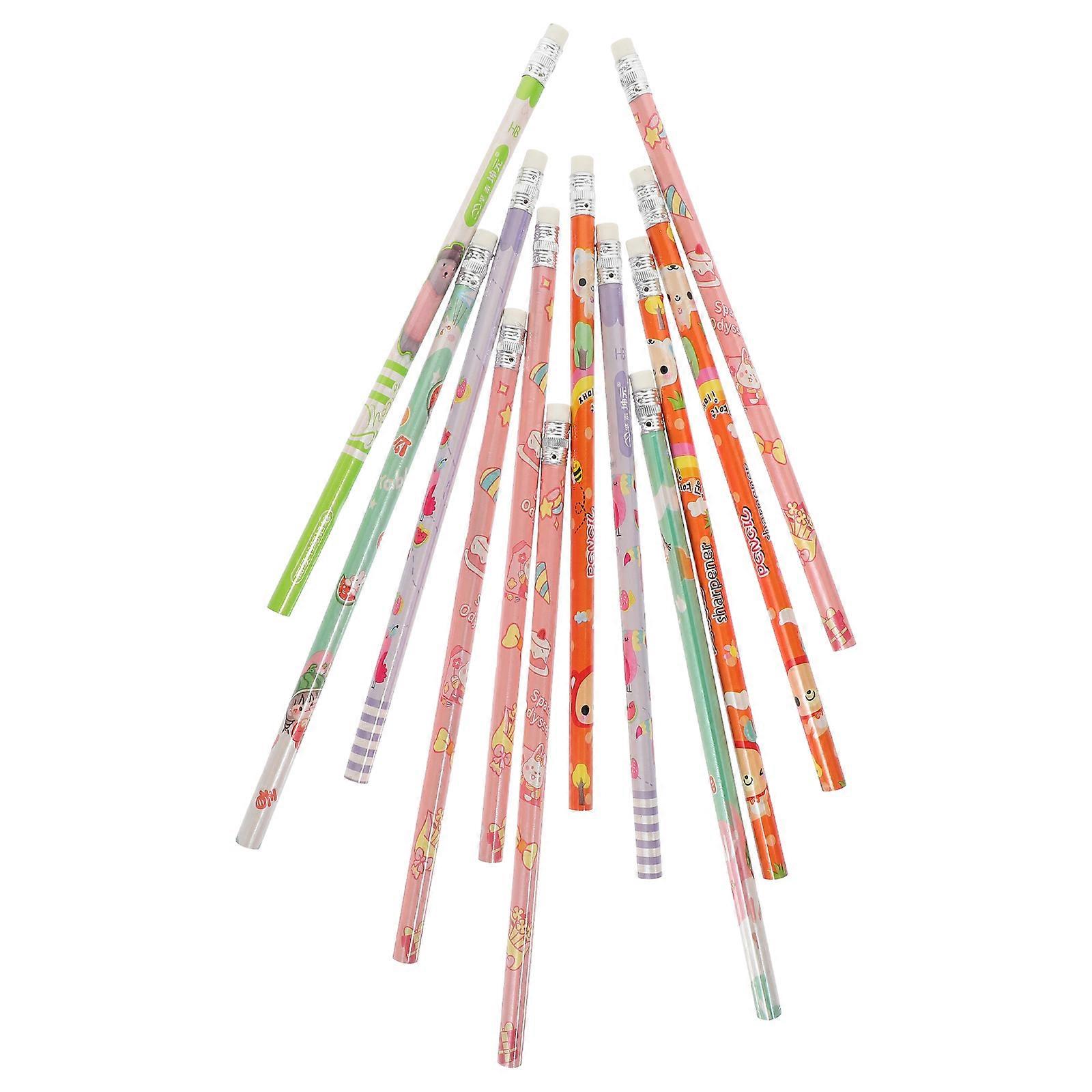 Wooden Sketch Pencils 12Pcs Cartoon Design Writing Instruments For Teenagers Assorted Colors Ideal For School Activities