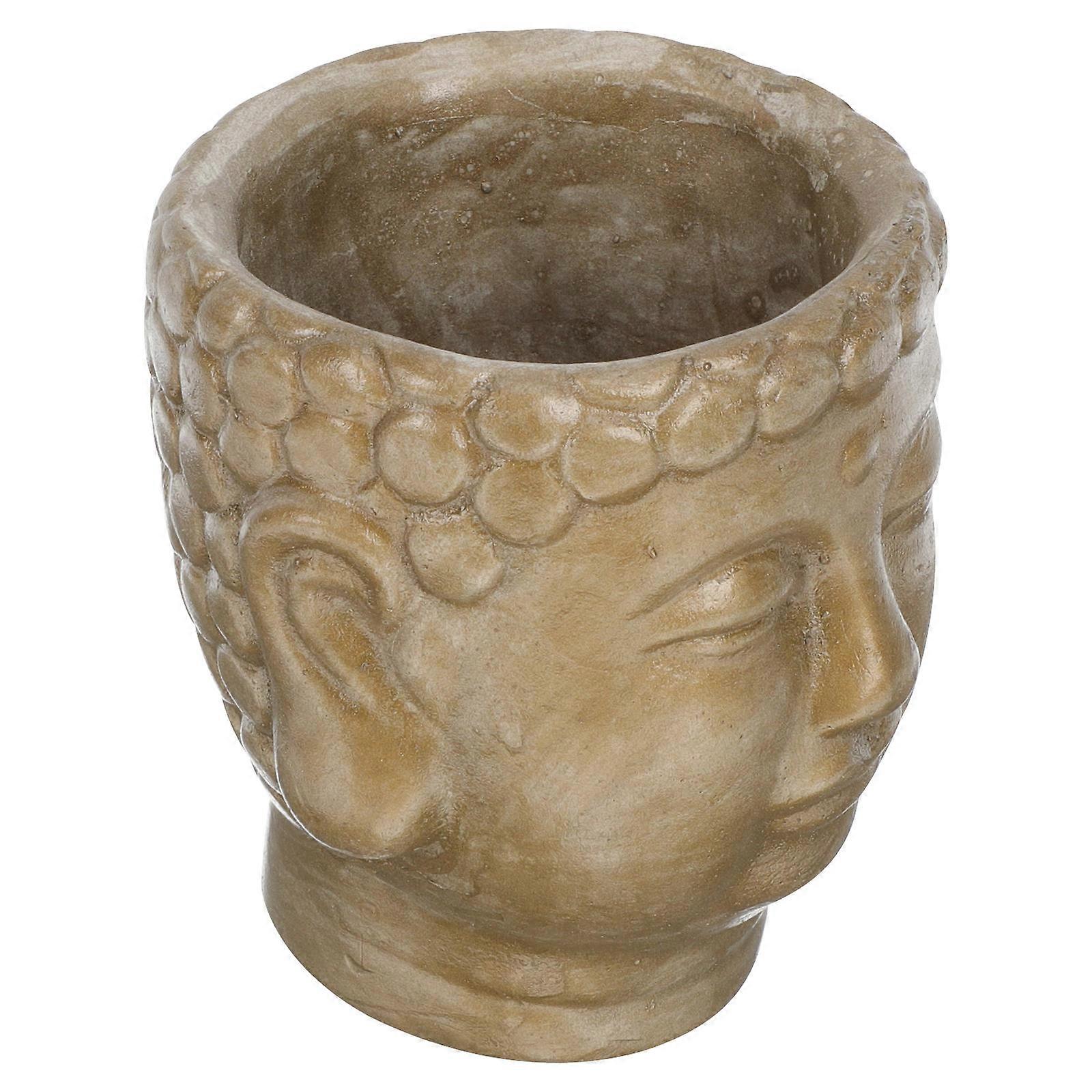 Cement Buddha Flower Planter for Storage Use 2Pcs Light Brown