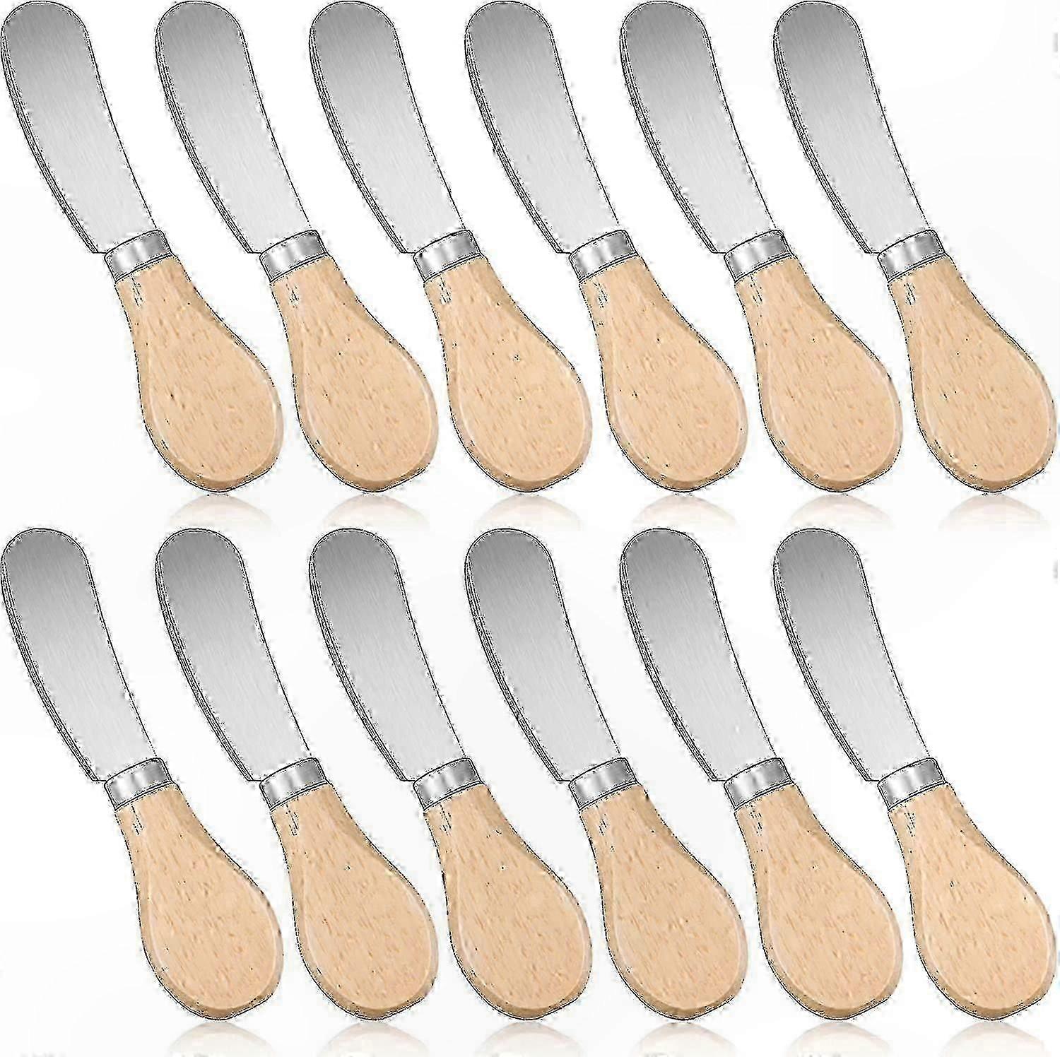 12-Piece Stainless Steel Cheese and Butter Spreader Set with Bamboo Handles for Easy Spreading