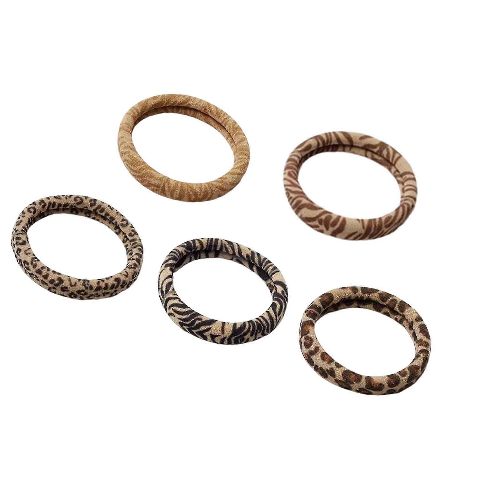 5-Unit Stretchy Leopard Hair Elastics Gentle Comfortable Design Rubber Band Hairbands For Braids Buns And Daily Use Multicolor