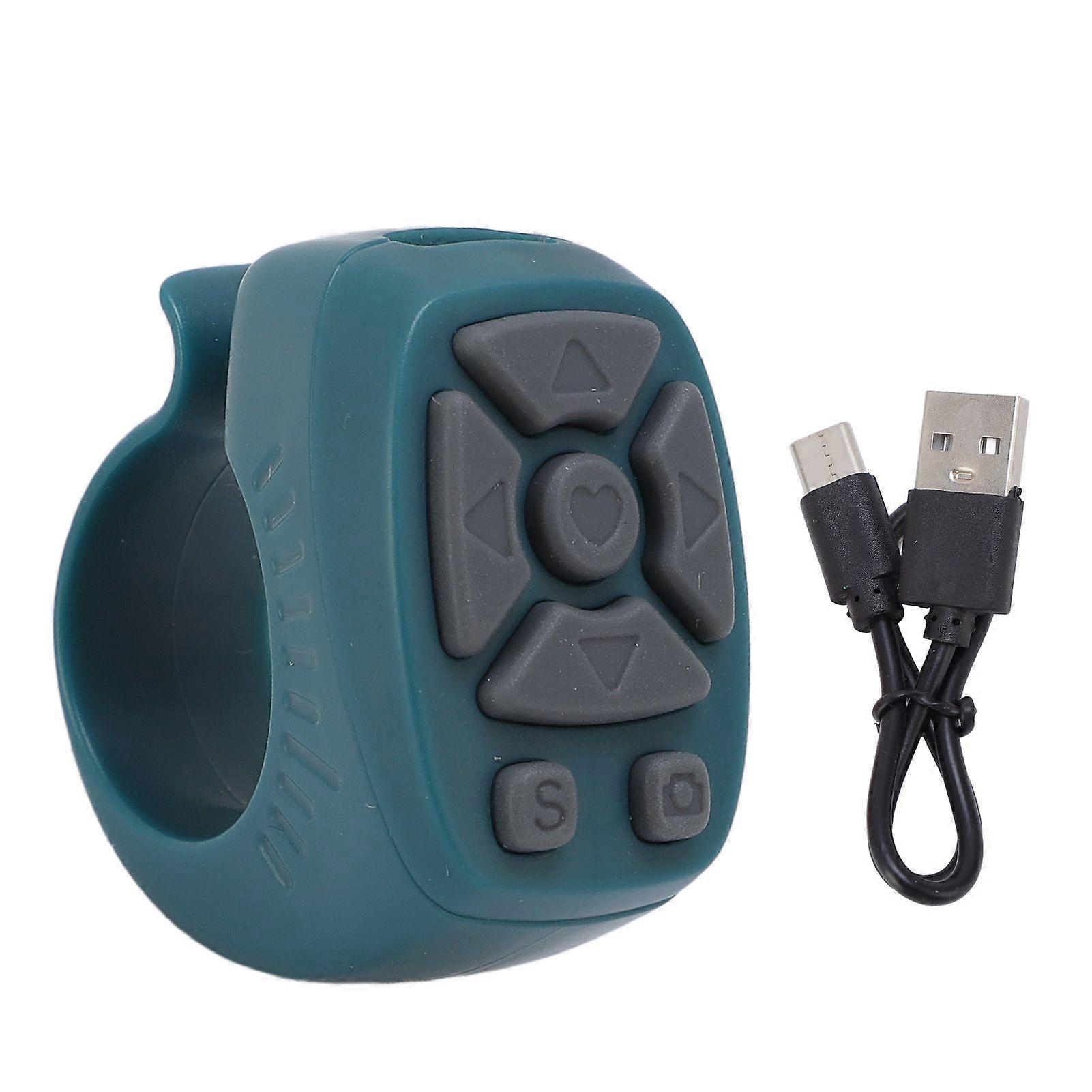 Fingertip Remote Control Ring Wireless Bluetooth Video Controller 7 Key for Tiktok Scrolling Dark Green
