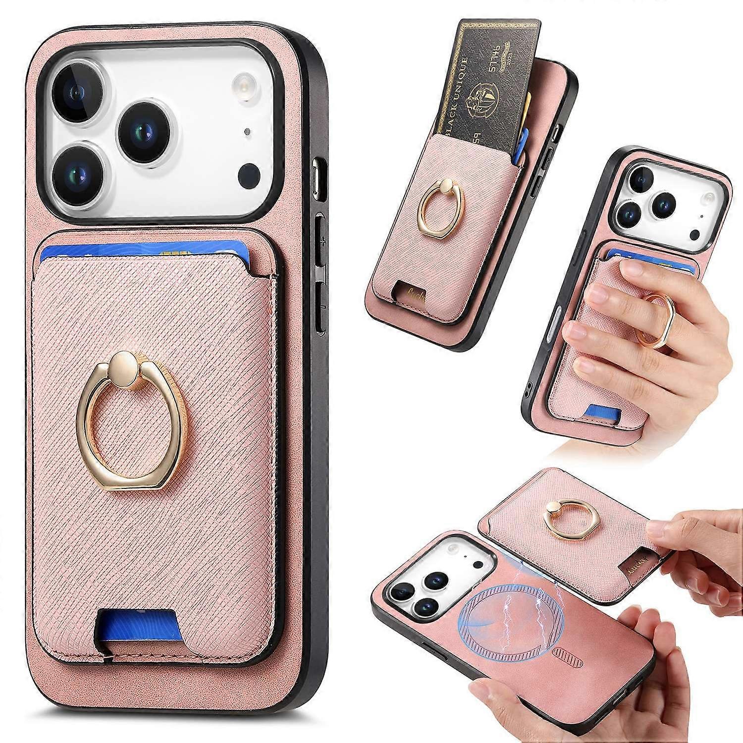 Capa magnética com porta-cartões removível e capa traseira de couro com suporte para iPhone 17 Pro