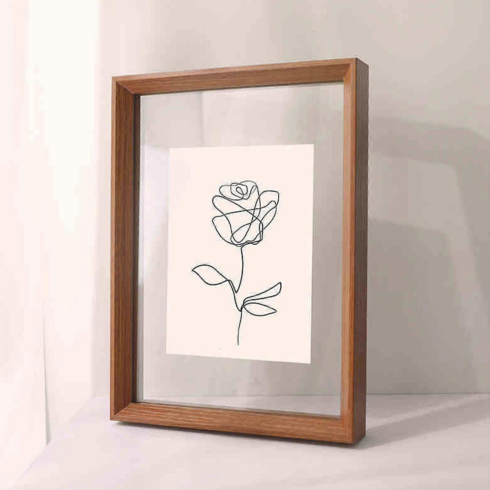 Double Glass Picture Frame Walnut 16Inch Floating Glass Frame For A3/A4 Photos Artworks Posters Canvas DustProof Clear