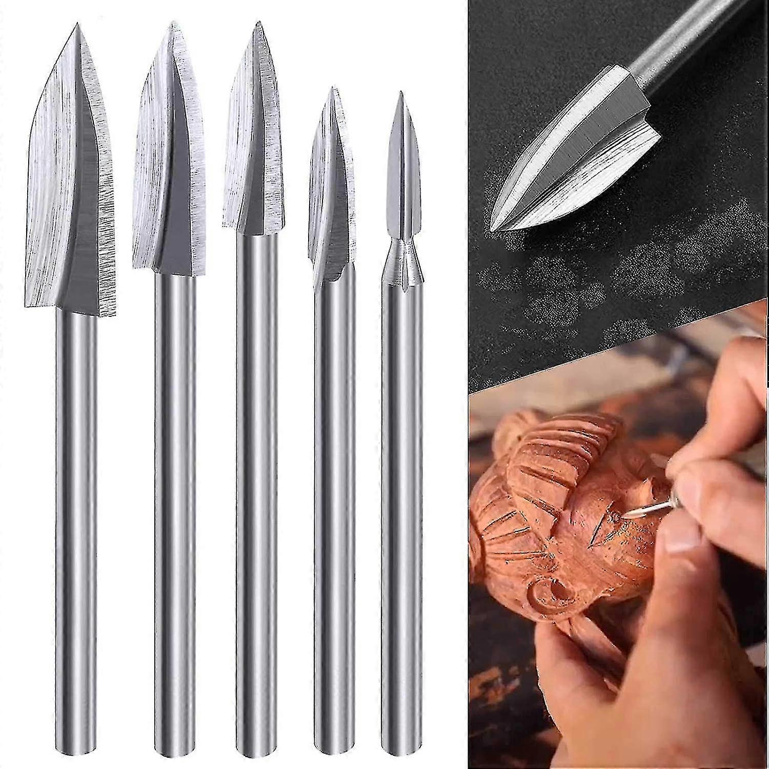 Wood Carving Rotary Tool Bit Set, 5 Pieces Wood Carving Drill Bits With 1/8 Inch Shank For Diy, Woodworking, Engraving, Carving, Drilling And Sanding