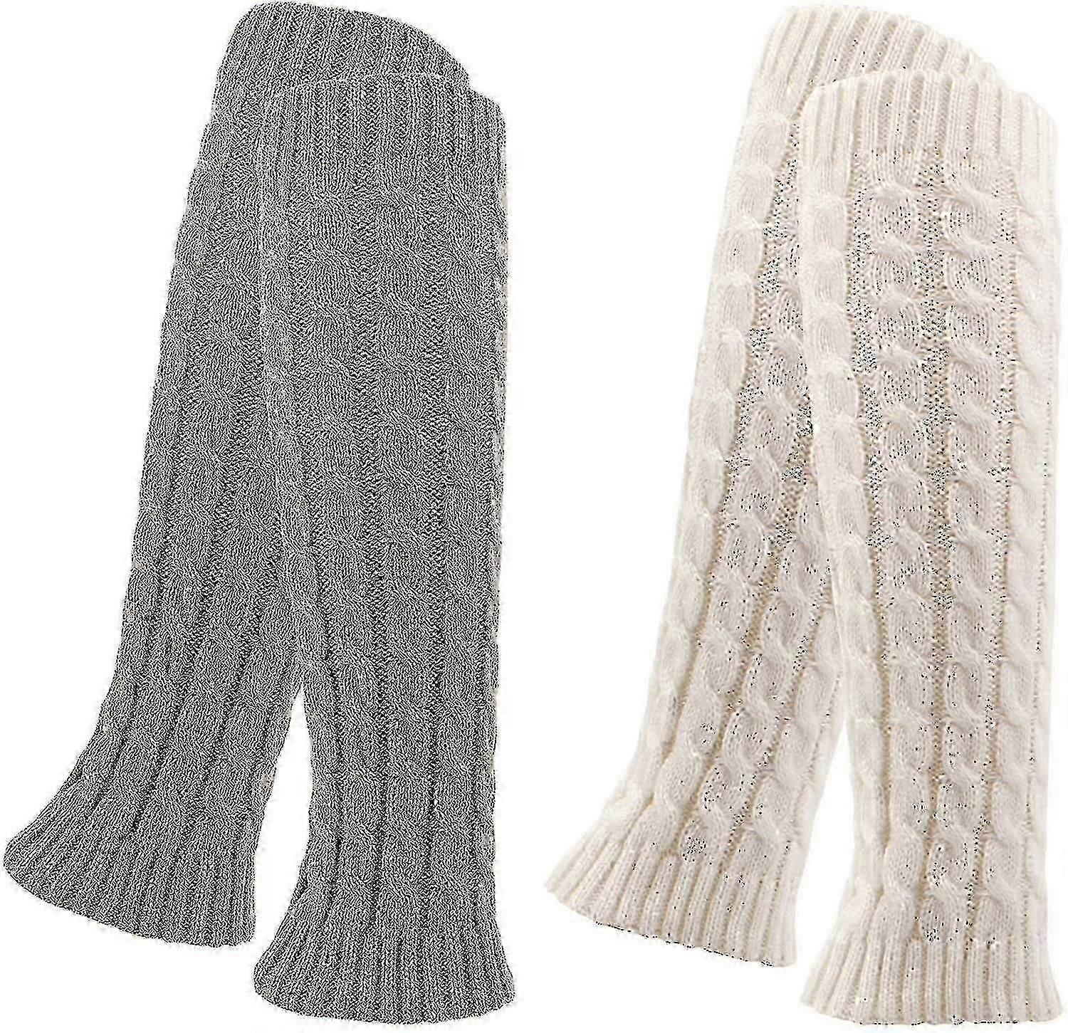 2ペアの女性用レギンス、レッグウォーマー(2個、ホワイト、グレー)