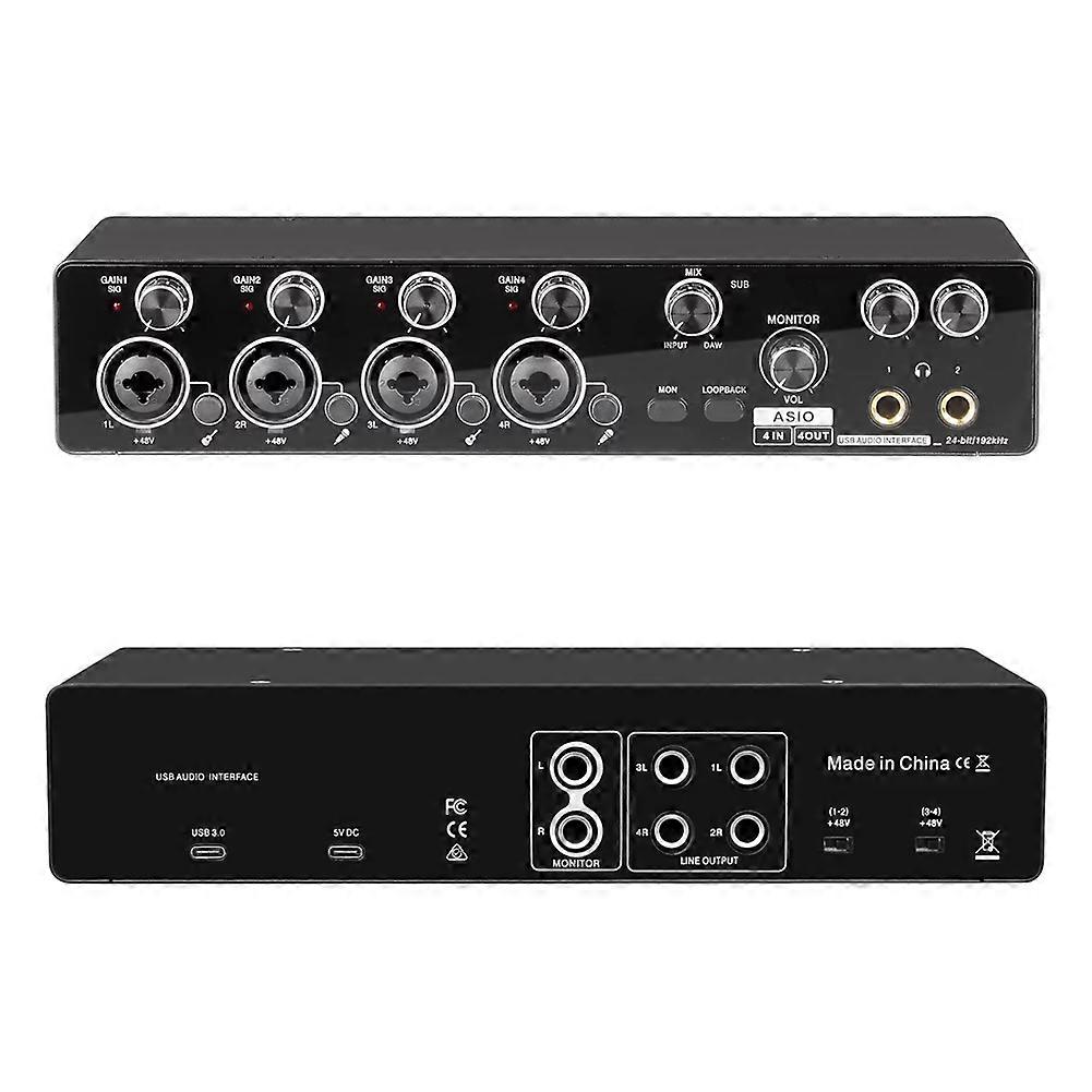 Professional 4 Channel USB Audio Interface Sound Card Support ASIO, Mic Preamplifier for Studio and Live Recording