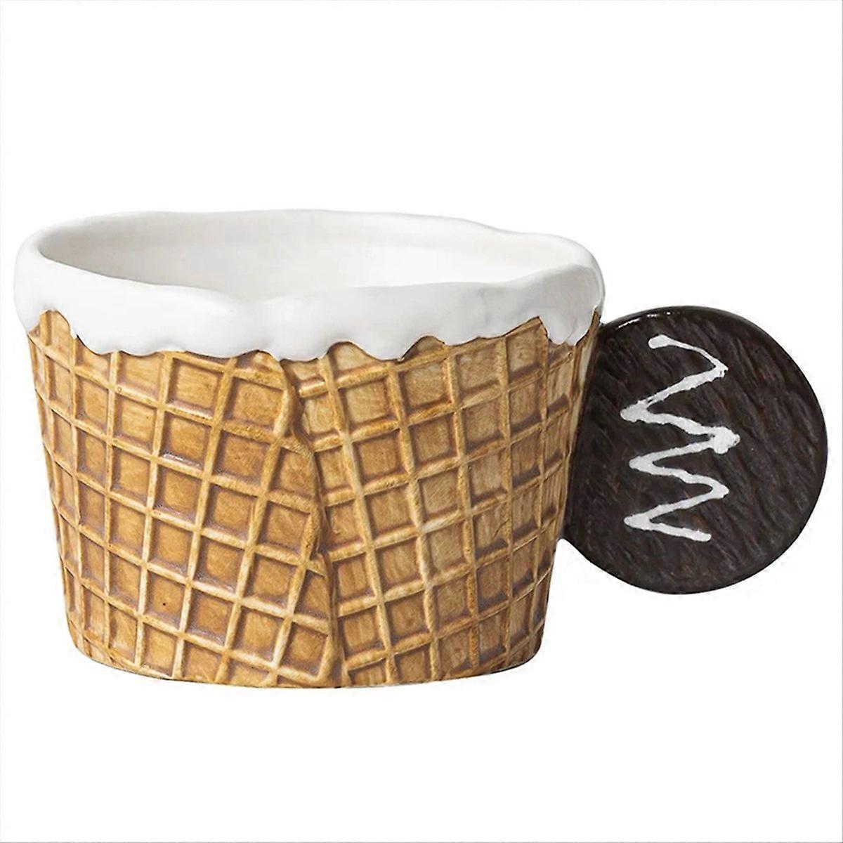 Creative Cookie Water Cup Cute Ceramic Mug,Brown,Round Handle