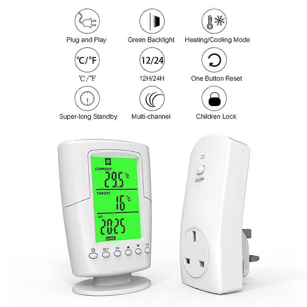 Wireless Programmable Thermostat with Remote Control AC220V-240V 13A UK Plug Temperature Controller for Heating and Cooling Socket