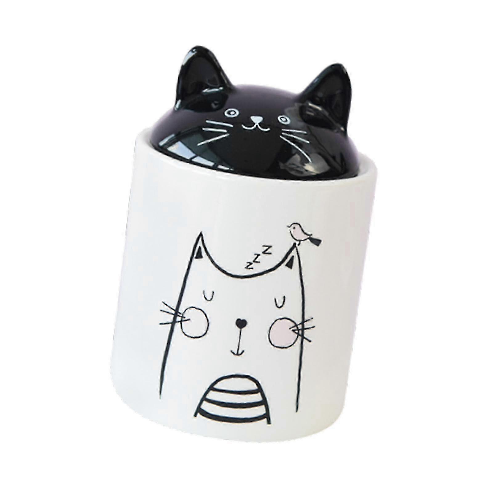 Pottery Cat Storage Jar with Lid Airtight Jar for Cupboard Snacks Countertop Large