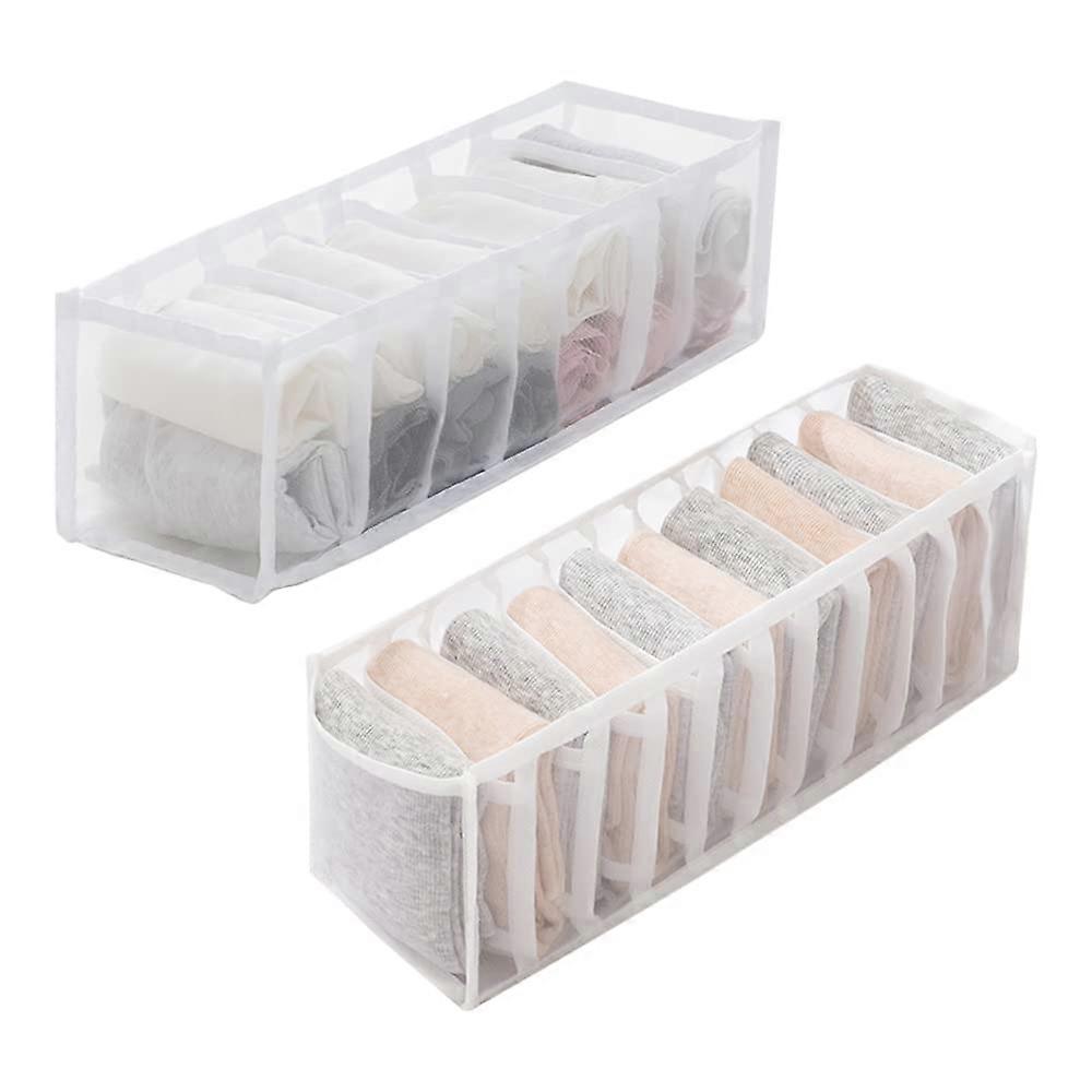 Sock Drawer Organiser 2Pack Foldable Fabric With 11Grid 7Grid Compartments White For Socks Underwear Panties Belts