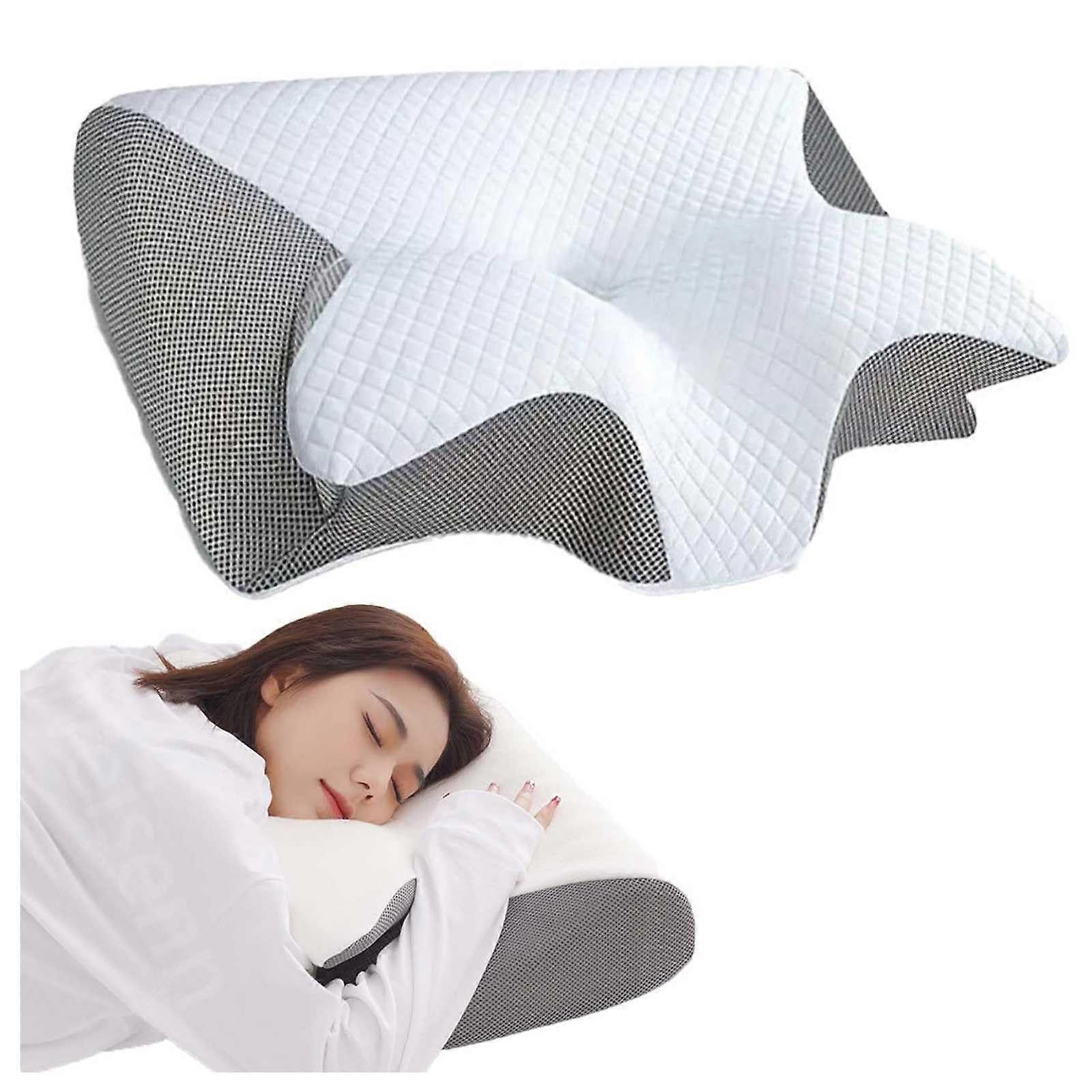 Memory Foam Cervical Neck Pillow Ergonomic Design for Spine Alignment and Pain Relief Gray