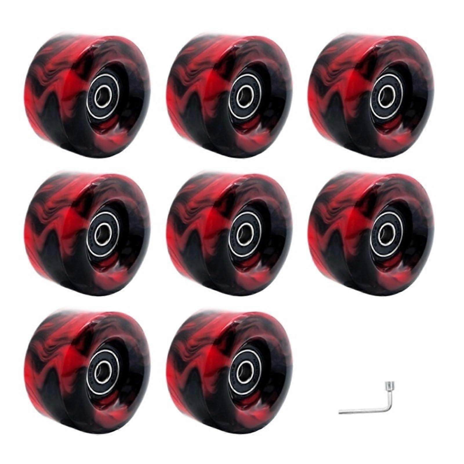 Roller Skating Wheels 8Pack Replacement For Quad Skates Double Row Black Red Includes Wrench