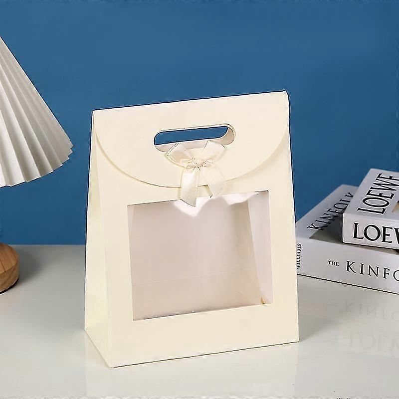 حقيبة هدايا ورقية قوية، 26 سم × 19 سم × 9 سم، بني حقيبة كرافت مع نافذة شفافة وعقدة - عبوة من 12