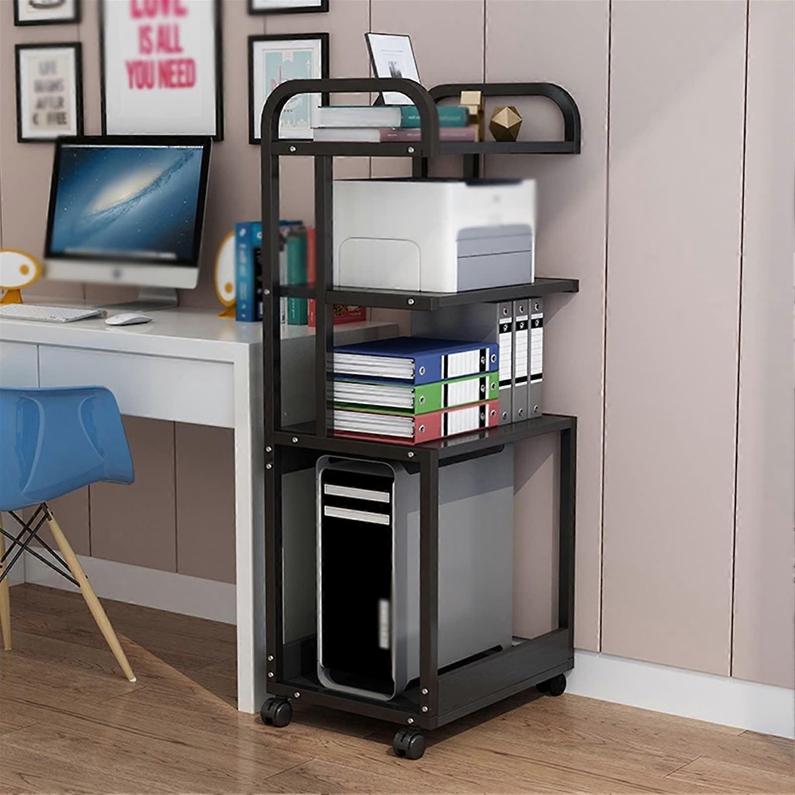 Printer Stand with Sturdy Metal Frame, 3Tier Mobile Office Shelf for Printer, Scanner, Copier, Shredder (Black)