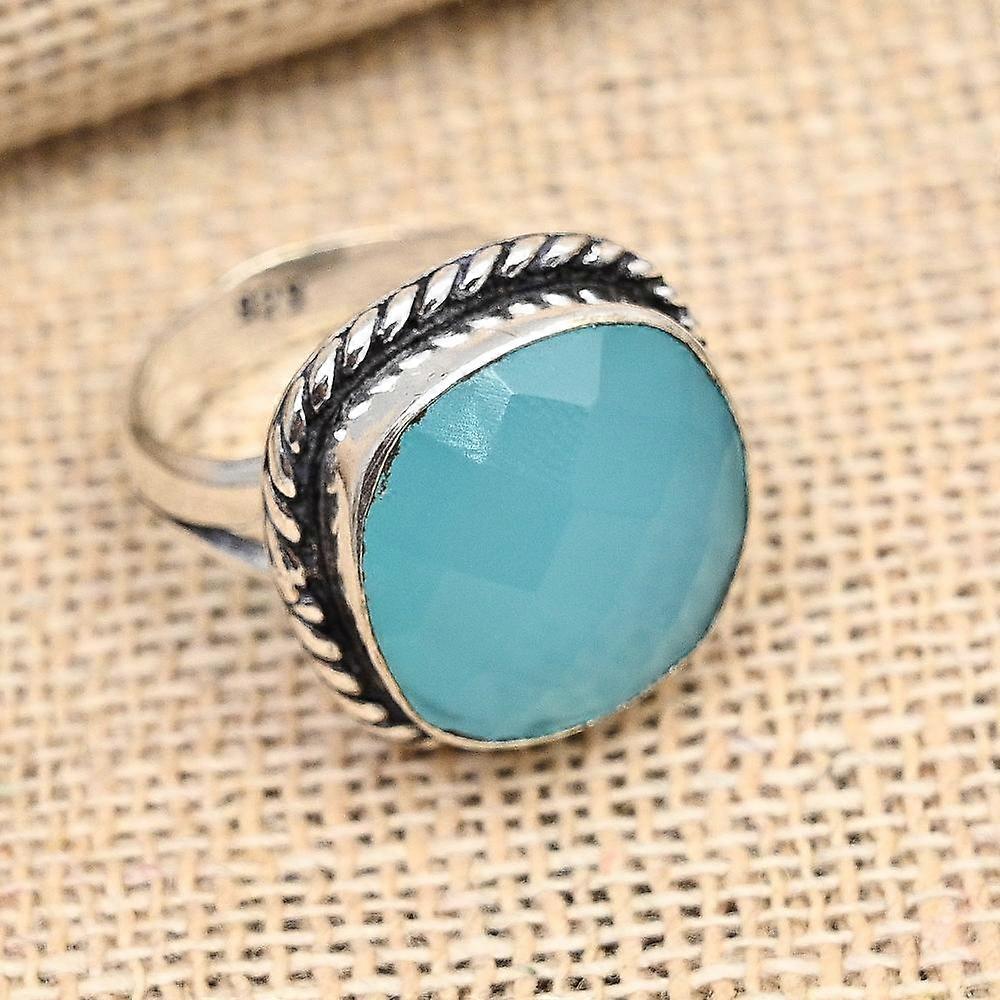 Aqua Chalcedony Gemstone Handmade Solid 925 Sterling Silver Ring Jewelry