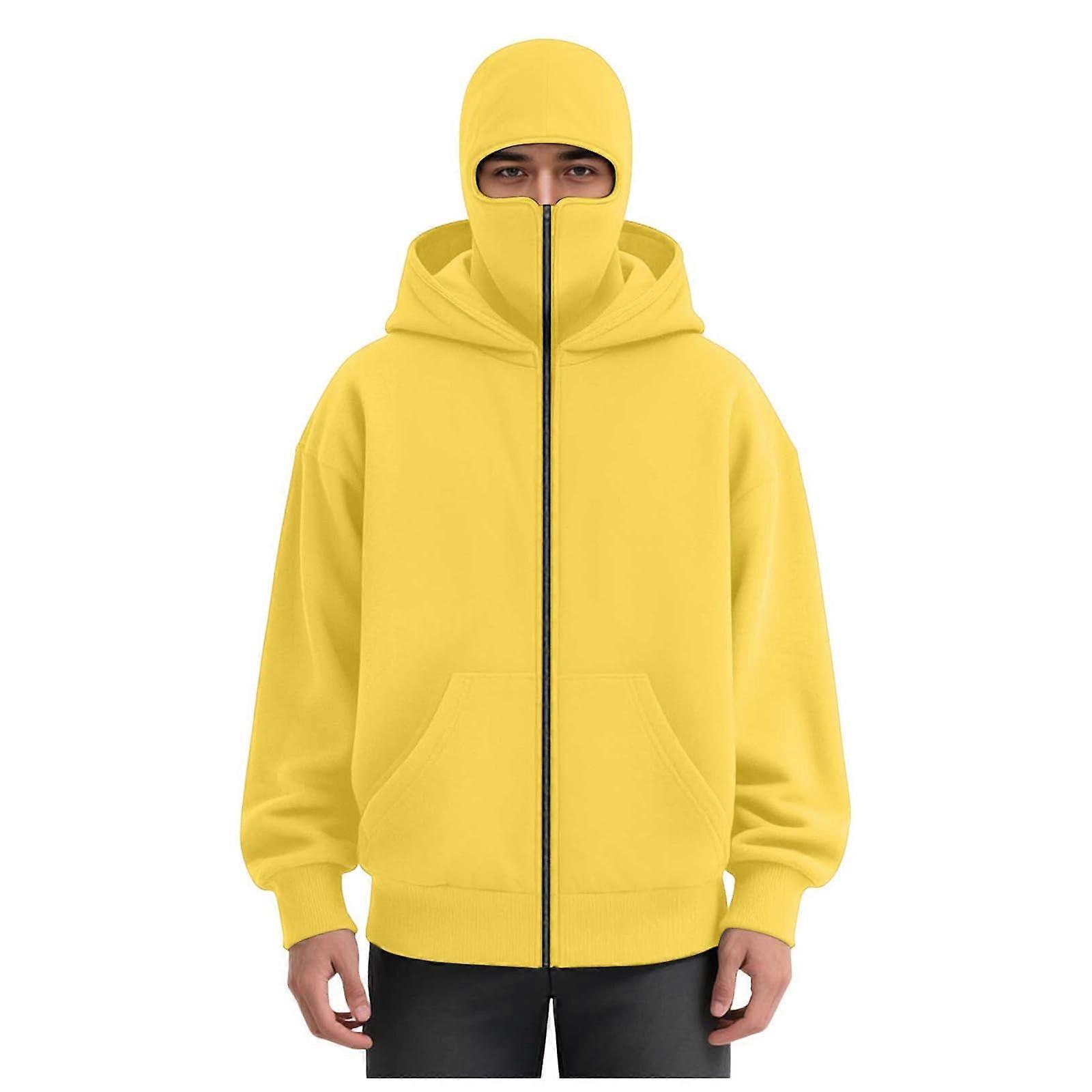 Sweat-shirt unisexe à capuche zippé, manches longues, chaud et décontracté, jaune, taille XL