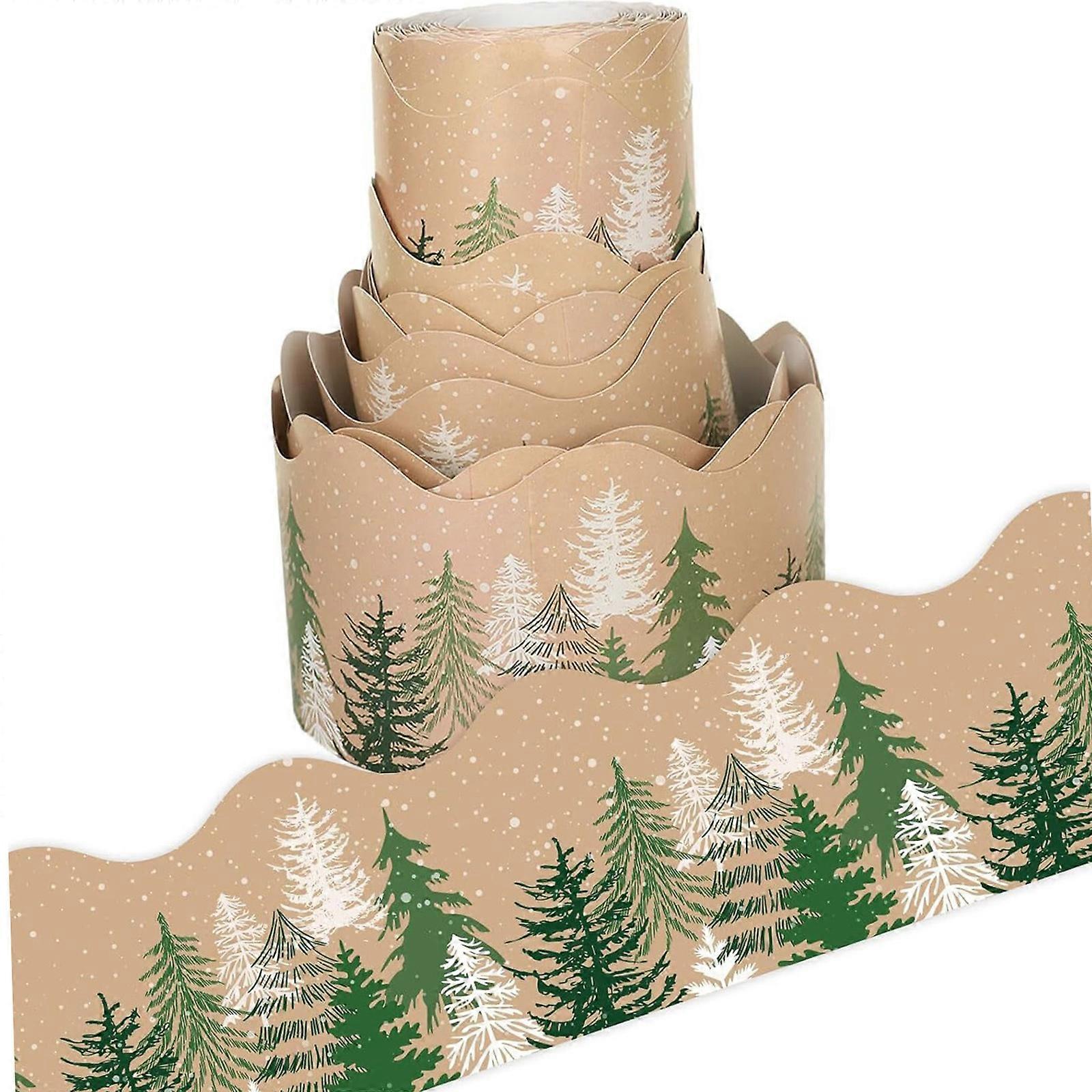 Reusable Paper Christmas Bulletin Border Watercolor Forest Sticker for DIY Craft Projects Multicolor