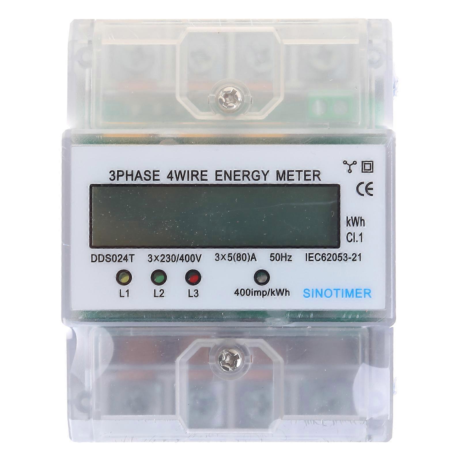 Reliable Three Phase Electric Meter with Clear Housing LCD Display Versatile Three Phase Energy Meter for Office Home Multicolor