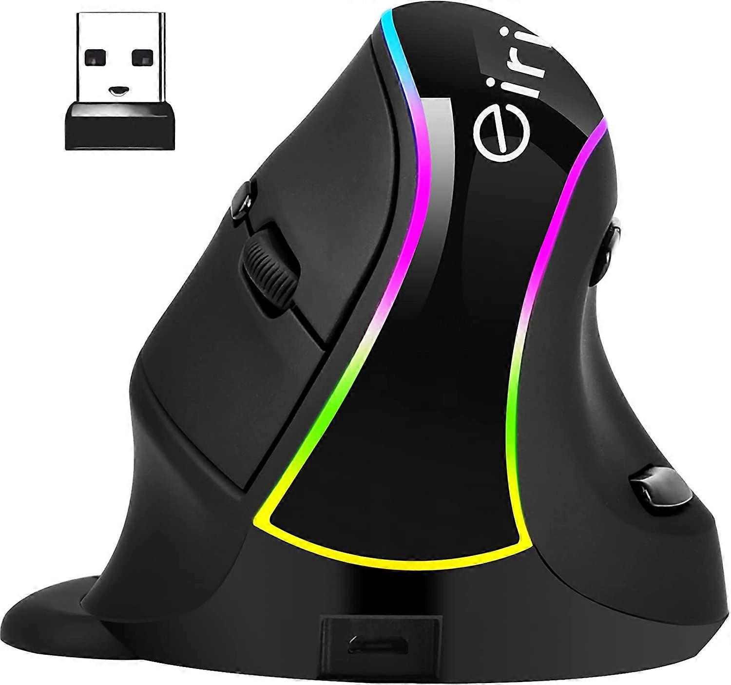 Ergono Vertical Mouse: Rechargeable RGB Ergo Mouse with 3200 Adjustable DPI, Removable Palm Rest,
