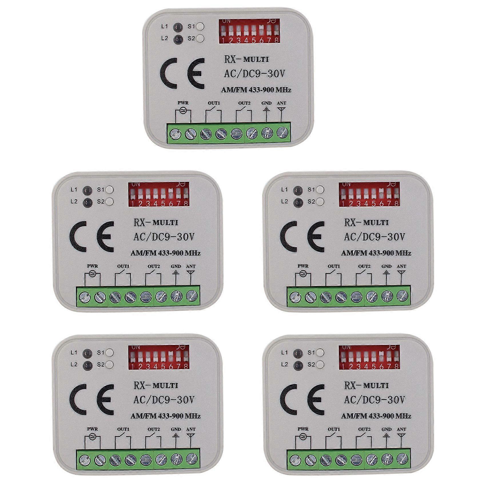 5X Universal Garage Door Remote Control Receiver 2CH Controller Switch for Transmitter RX 433-900MHz White