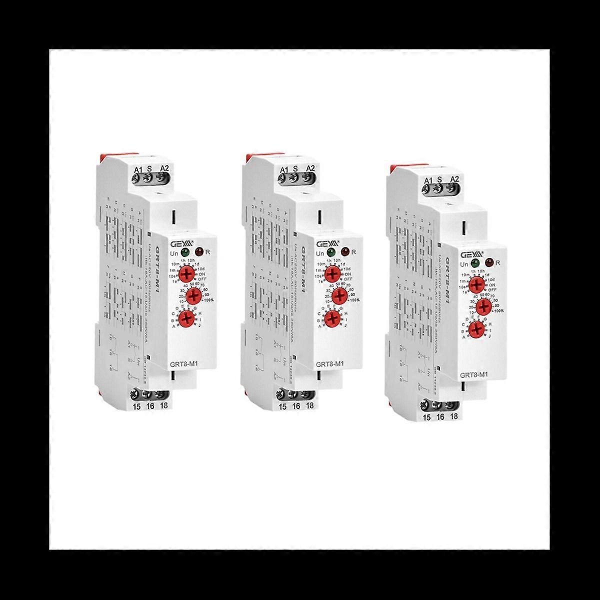 3X GRT8-M1 On Off Time Delay Relay 16A AC/DC12V-240V Multifunction Din Rail Automatic Timer Relay