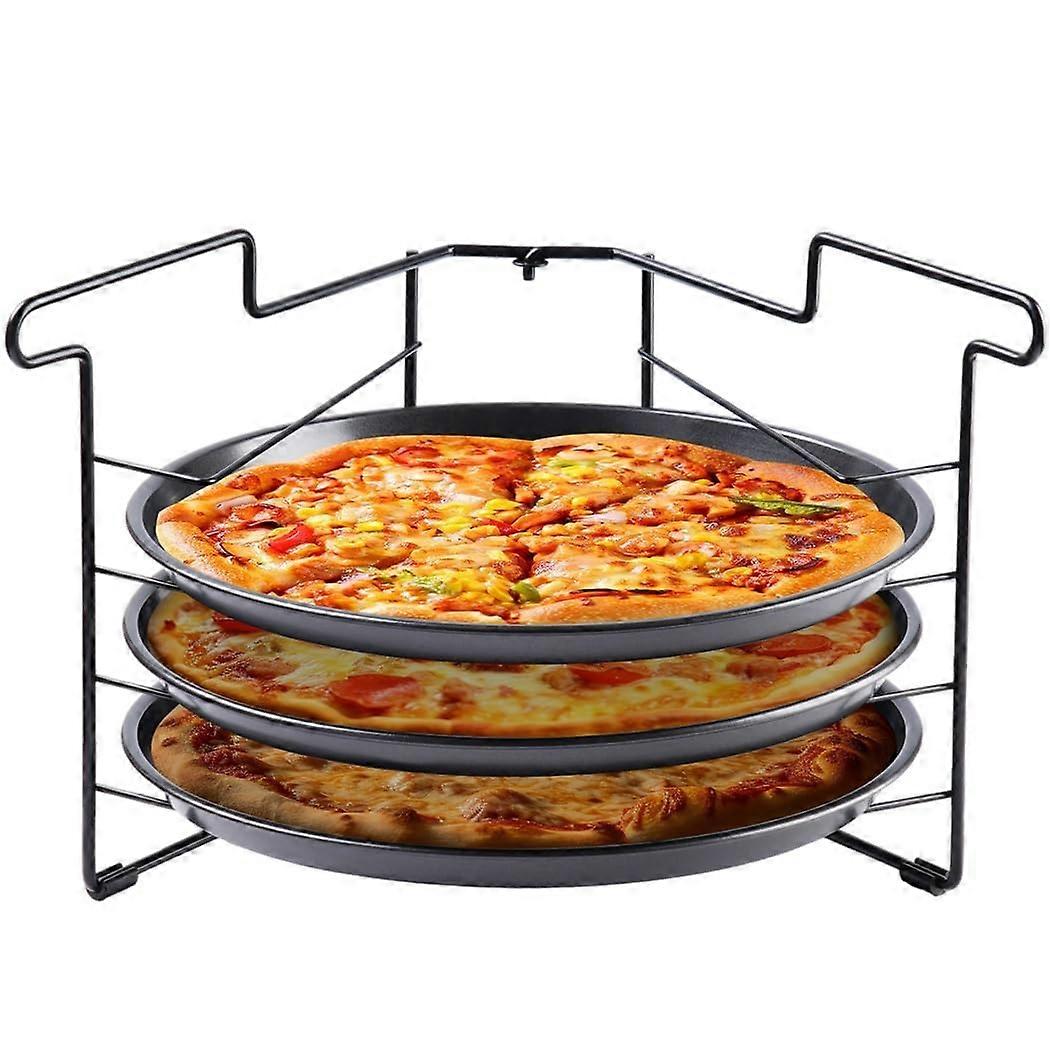 Pizza Pan Set of 3 with Foldable Oven Rack, 11.4Inch NonStick Round Trays for Baking Pizza, Pies, Chicken, Seafood