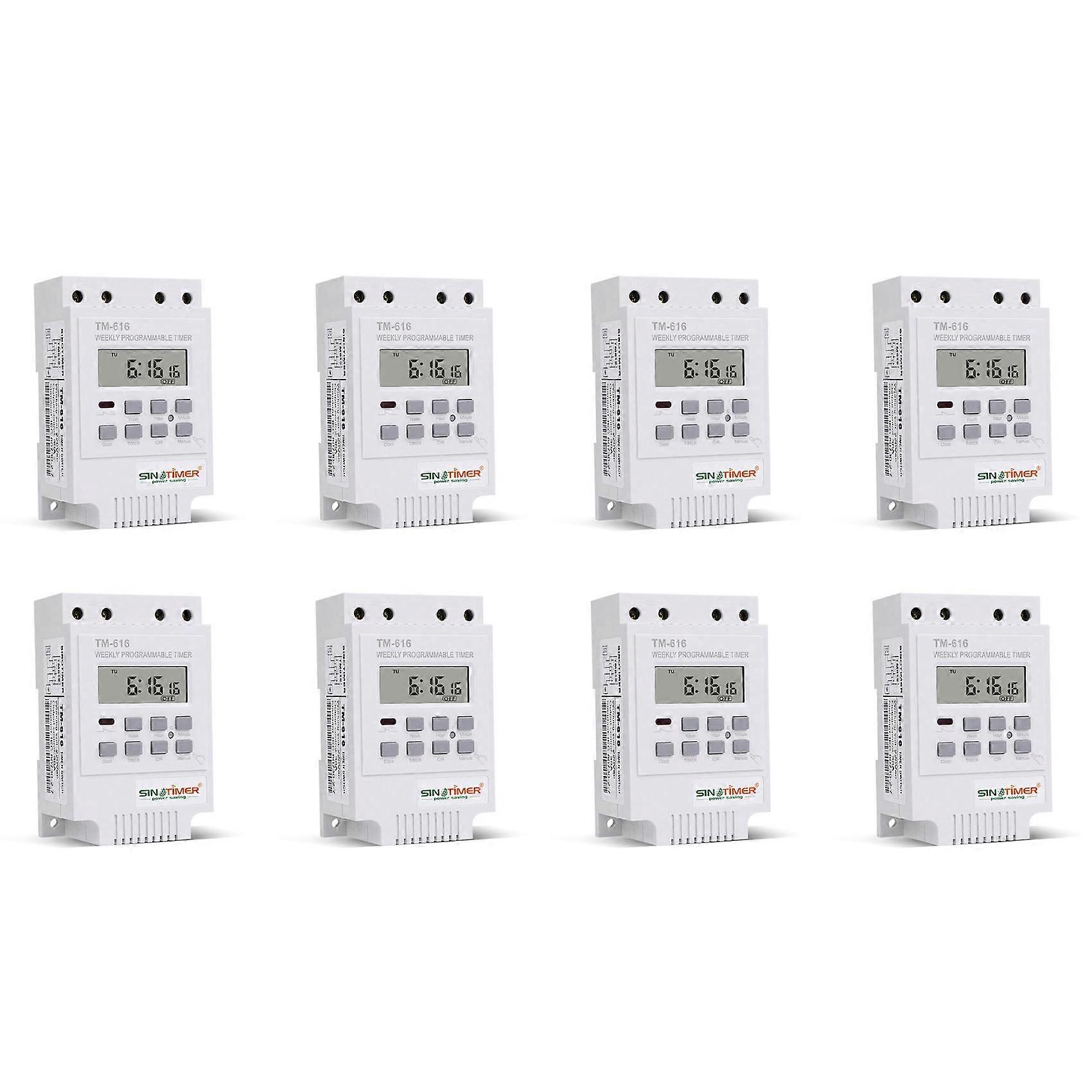 8X SINOTIMER TM616W-2 30A 220V Electronic Weekly Programmable Digital Time Switch Relay Timer Control Timer Din Rail Moun