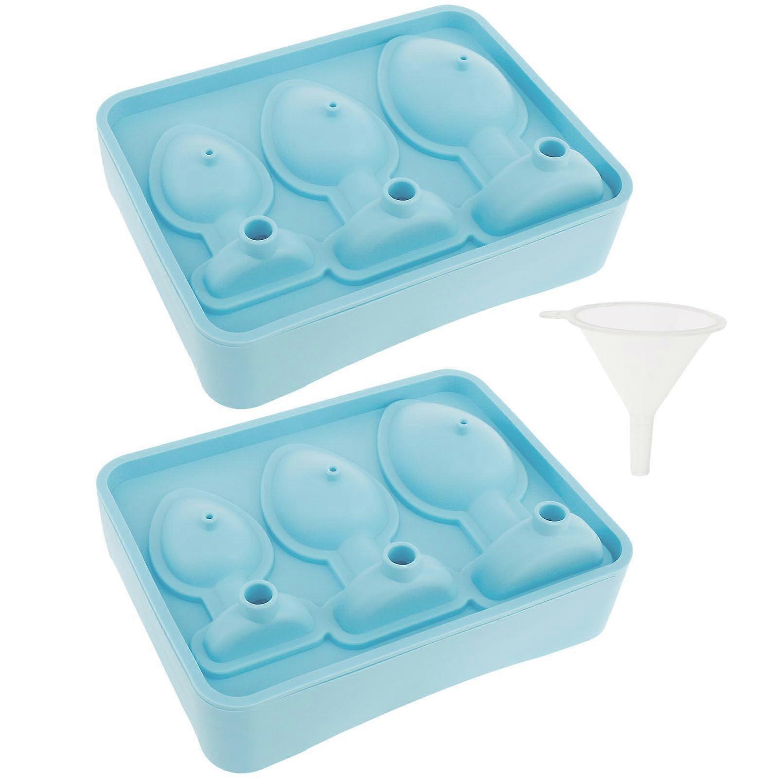 2 Pack Silicone Ice Cube Mold Trays with Lid, Funny Shapes for Party Drinks Cocktails Whiskey Blue