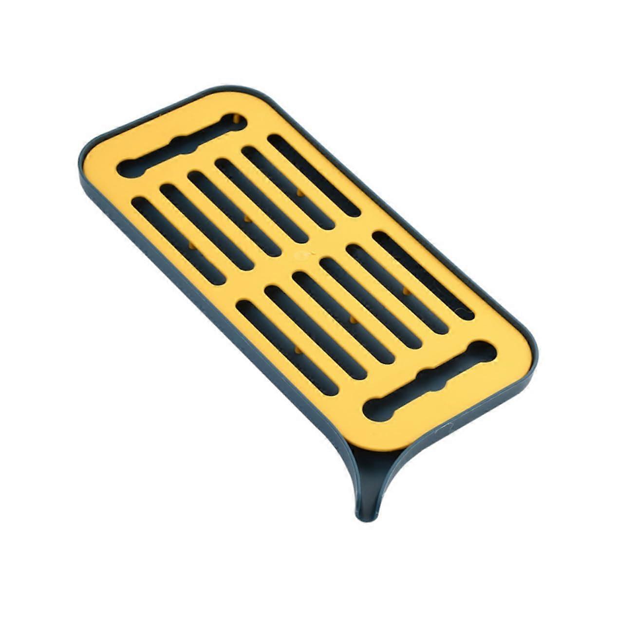 Compact Double Layer Dish Drying Rack with Plastic Cup Drainer Tray, QuickDrain, BlueYellow