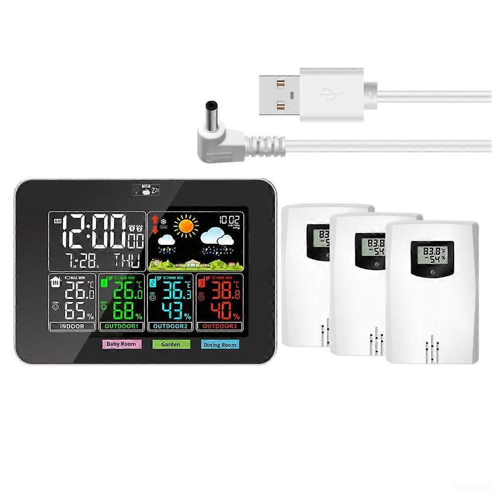 Wireless Weather Station with 3 Indoor Outdoor Sensors, RealTime Forecast, Alarm Clock, USB Powered