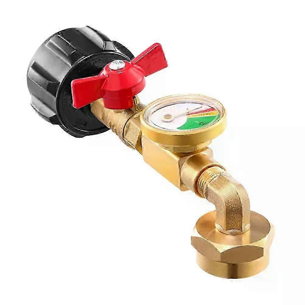 QCC1 Propane Refill Adapter with Gauge and ON/Off Valve 90-Degree Propane Refill Elbow Adapter for Gas Tank Filling Accessories