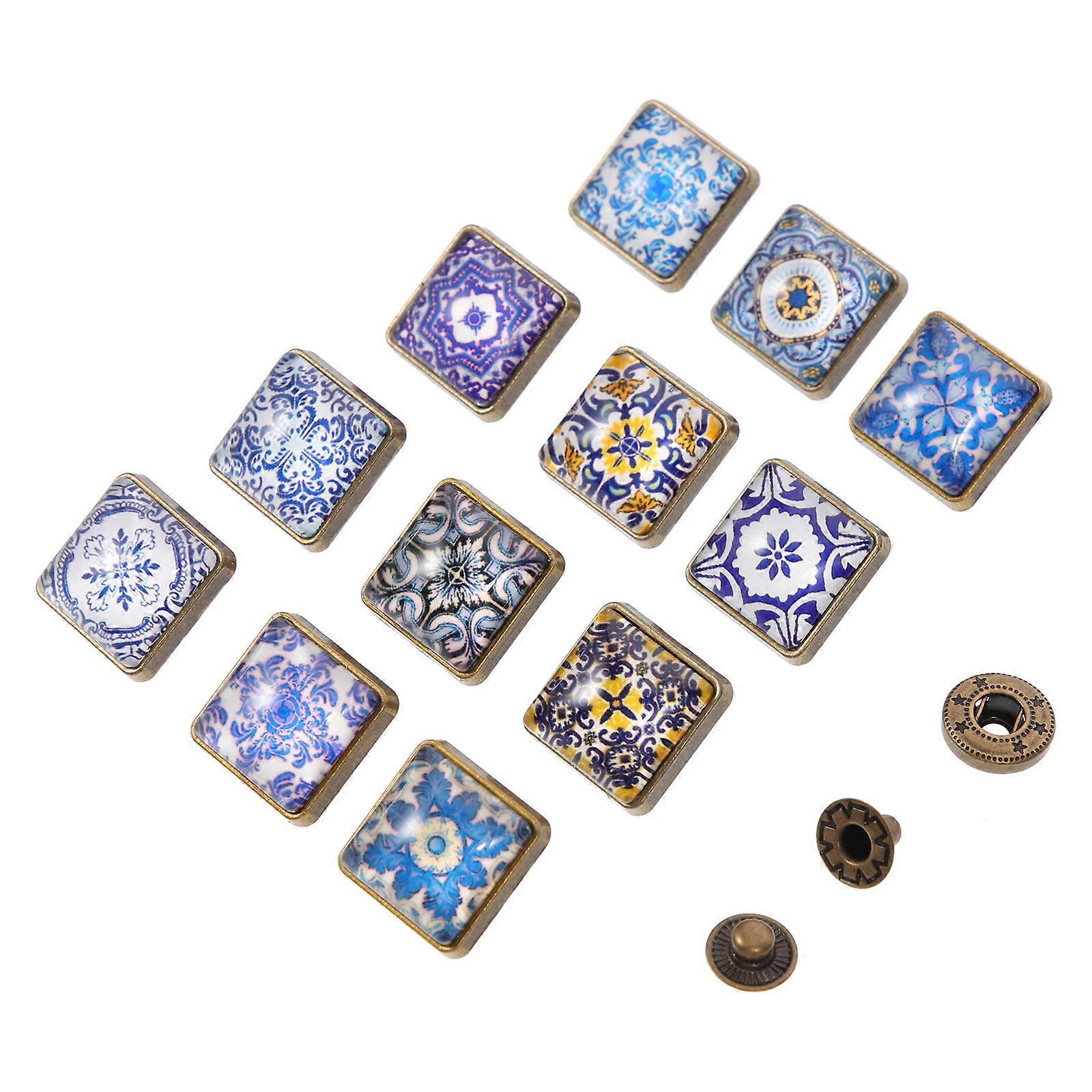 Multi-Function Snap Fastener Square Buttons for DIY 24Pcs Blue and White