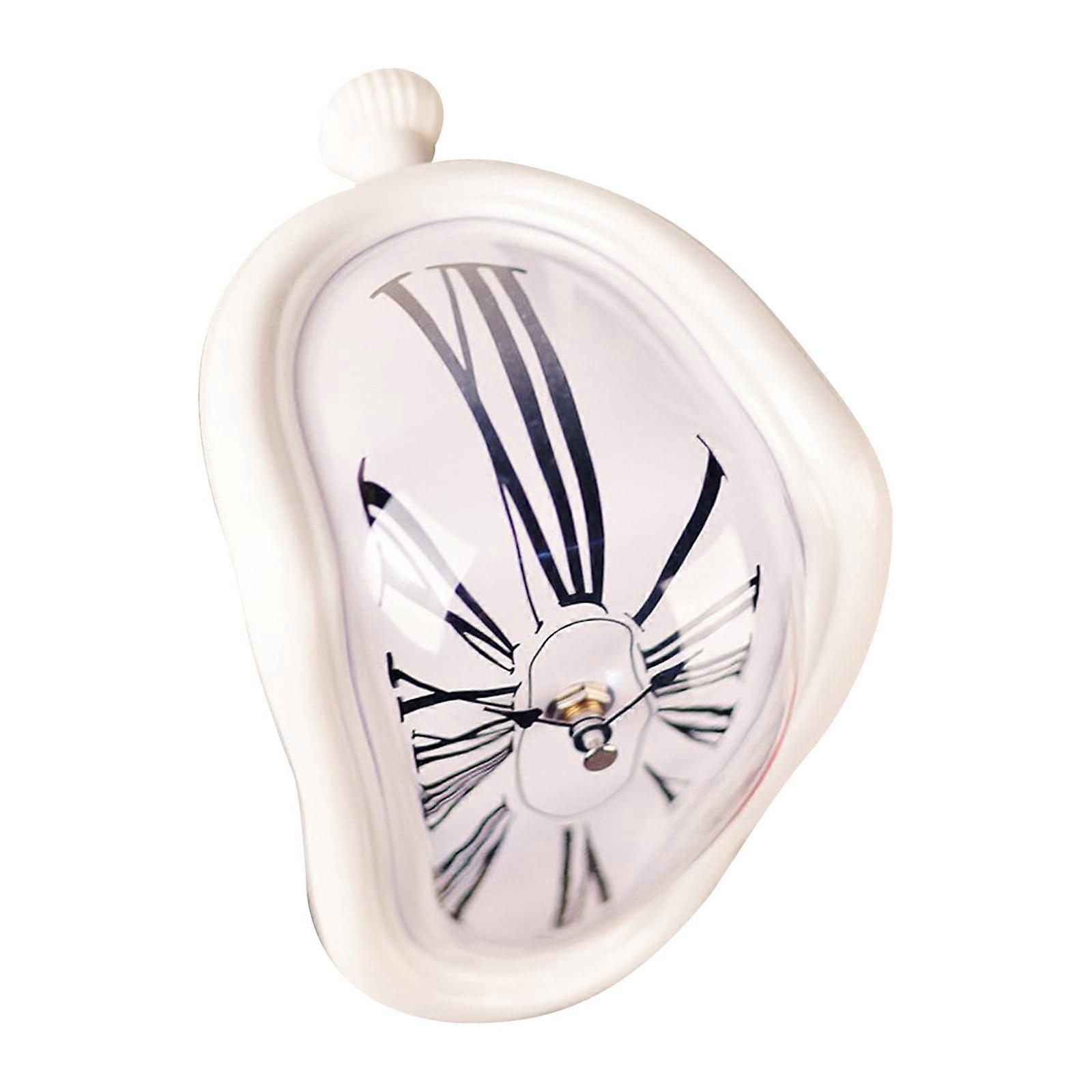 Niovtt Melting Clock Modern Surrealistic Shelf Decor Distorted Clock (White)