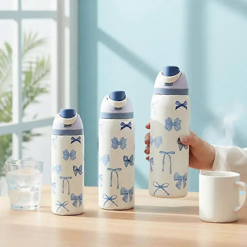 Bow Pattern Stainless Steel Vacuum Flask, Insulated Thermos, 1 Count Portable Insulated Water Bottle with Straw, Summer Cool Bottle Drinking
