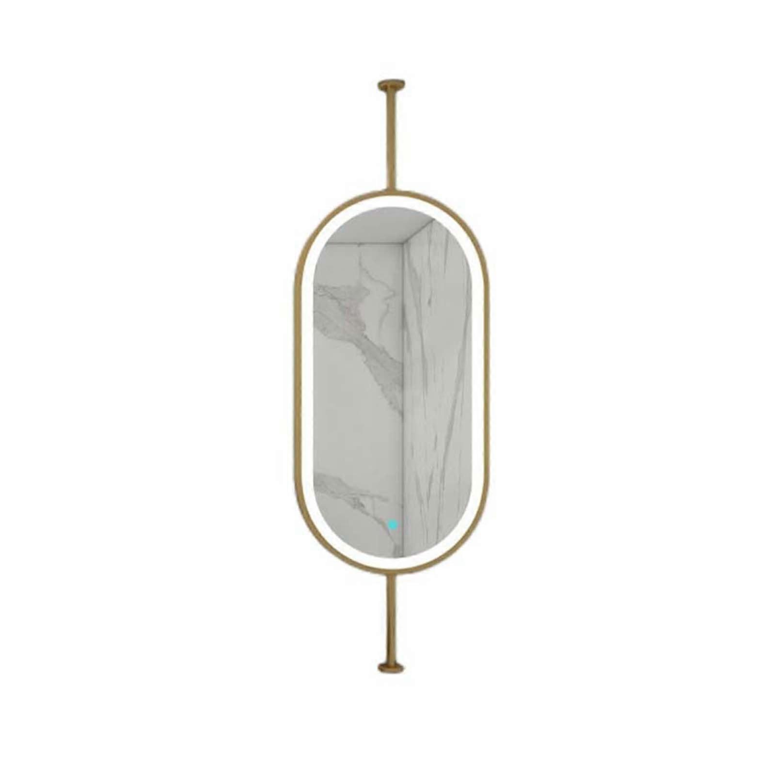 LED Bathroom Mirror with 360° Rotation, AntiFog Light, DoubleSided, Adjustable Ceiling Rod, Gold 40x70cm