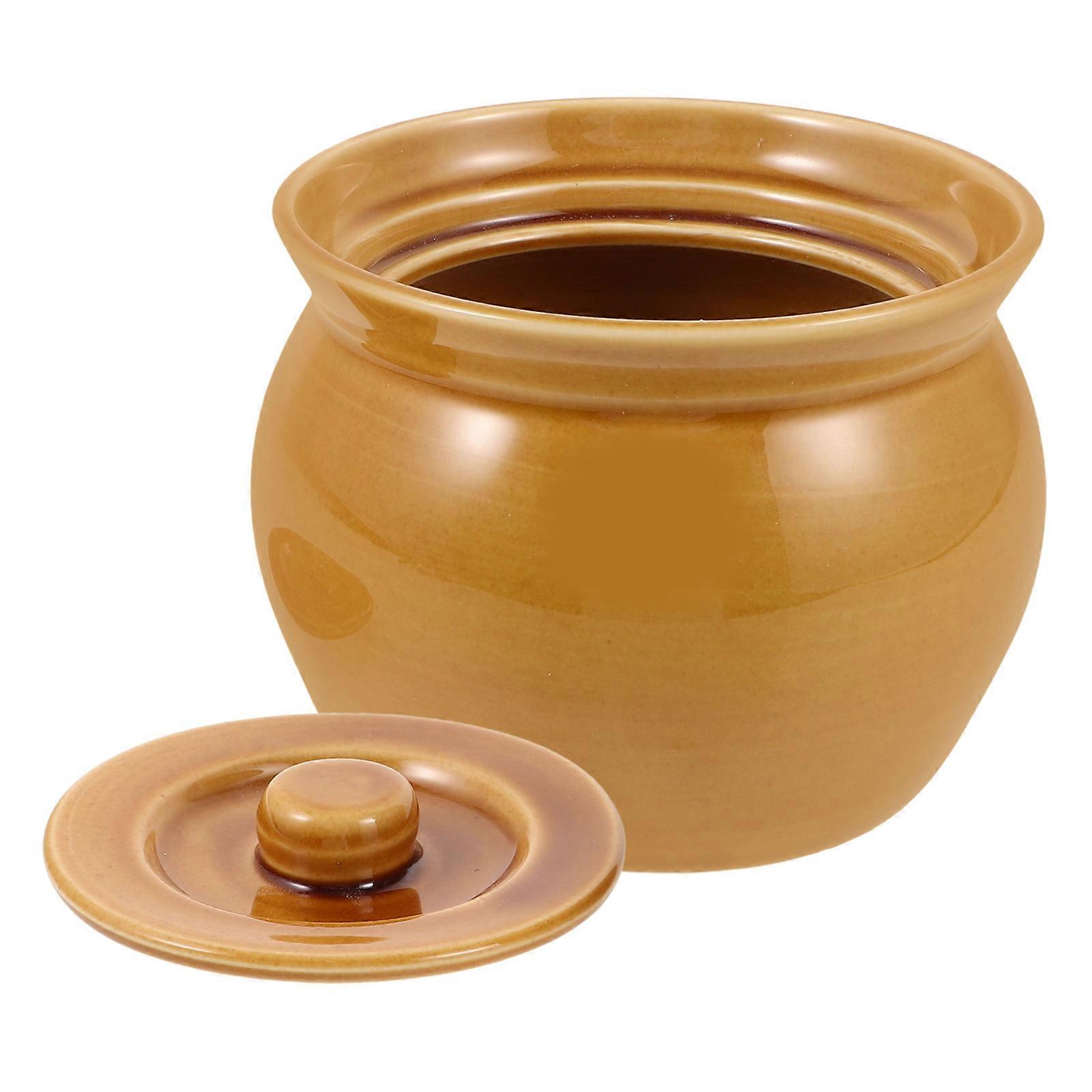 Light Brown Ceramic Stew Pot for Kitchen Use One Soup Bowl