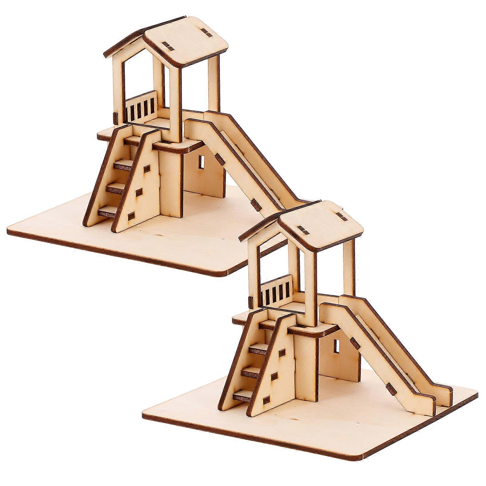 Wooden Puzzle Model Slide Toy with DIY Assembly 2Sets for Kids Playing