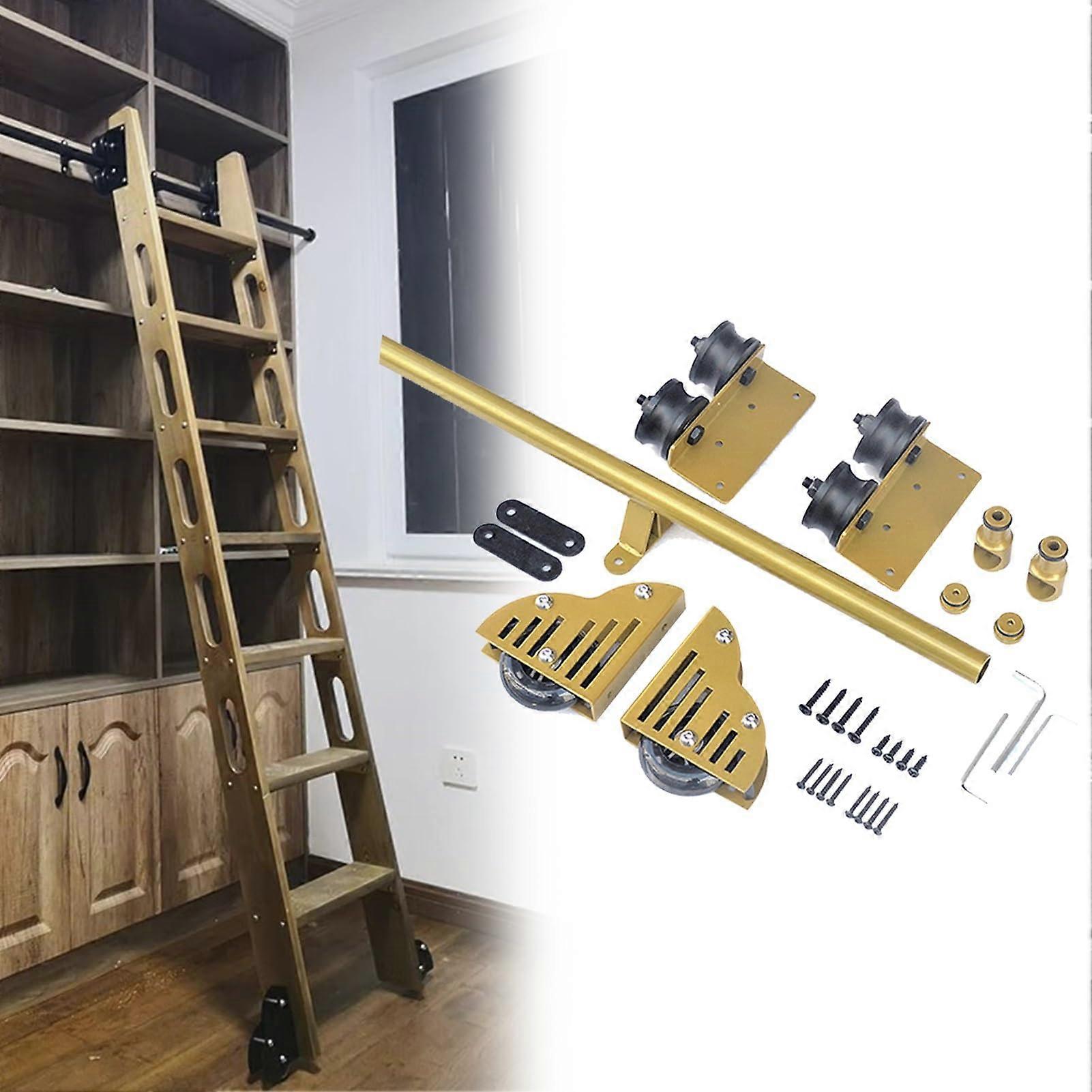 Sliding Ladder Hardware Kit with 16ft Adjustable Track, HeavyDuty Steel, Smooth Glide Library Rail