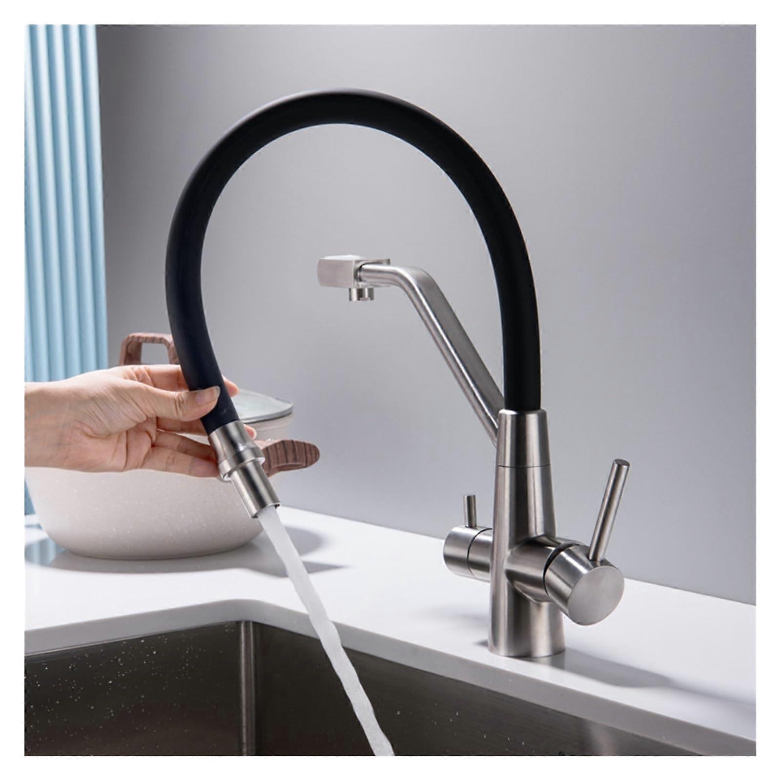 360 Degree Rotating Kitchen Mixer Tap with Double Handle Water Filter for Hot and Cold Water