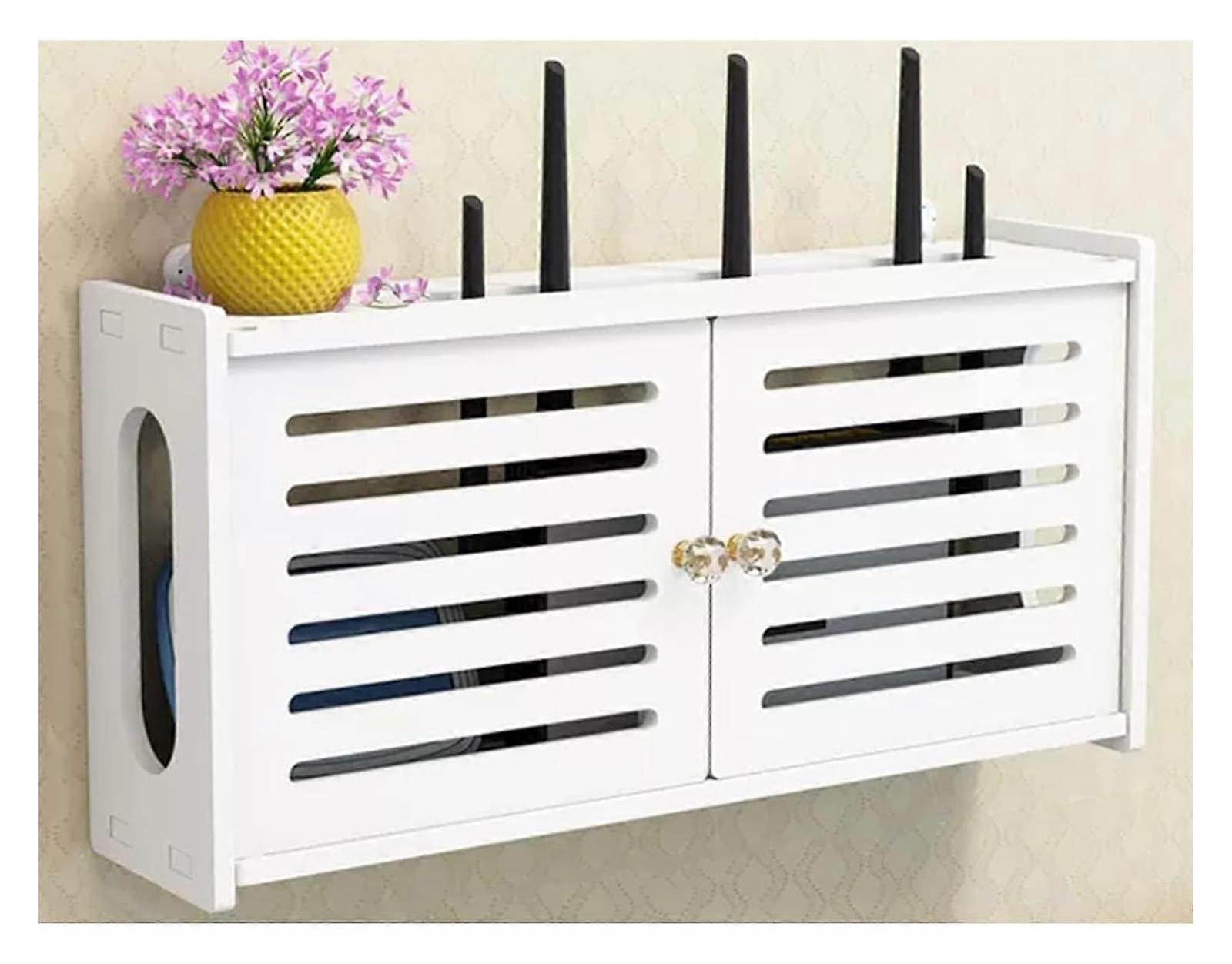 WiFi Router Storage Box Wall Mount with Cable Management and Ventilation, Durable Organizer Shelf